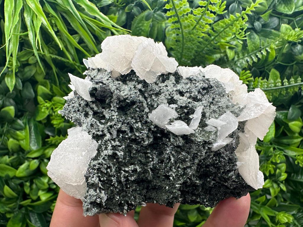 Calcite on Quartz with Chlorite, Borieva Mine Mineral Specimen