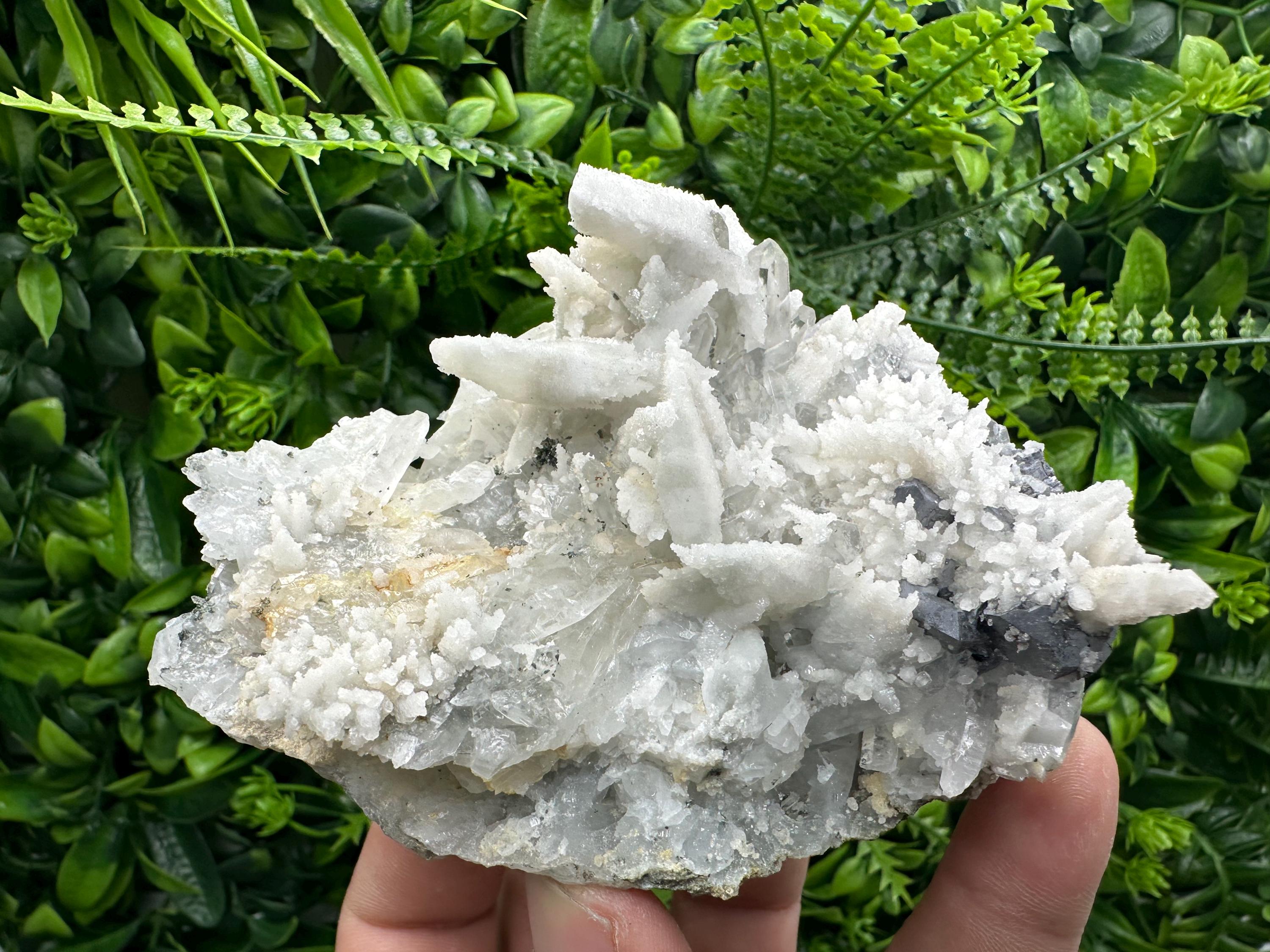 Calcite on Quartz with Galena, Borieva Mine Mineral Specimen