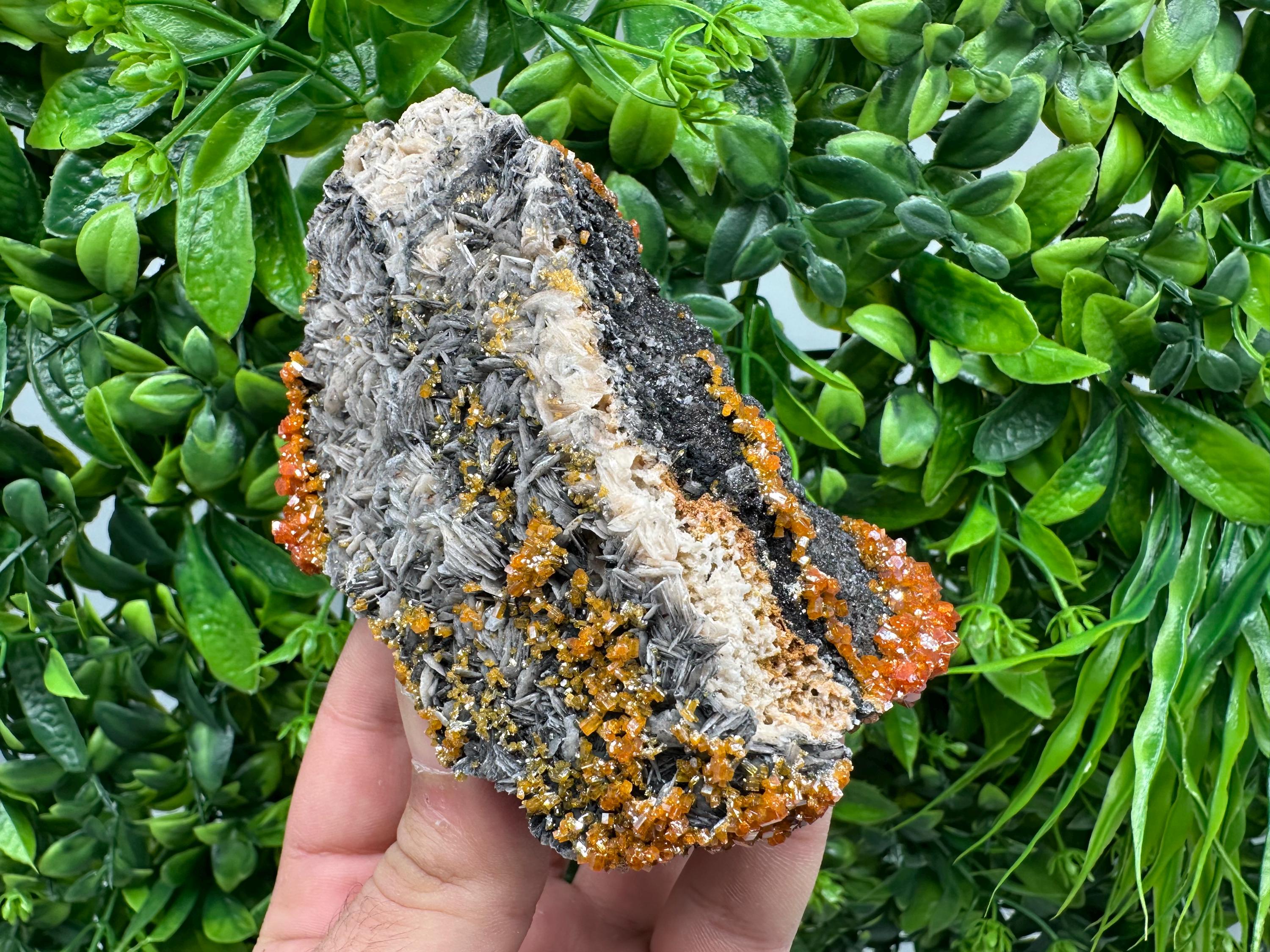 Red Vanadinite Crystal Cluster on Barite with Goethite, Morocco