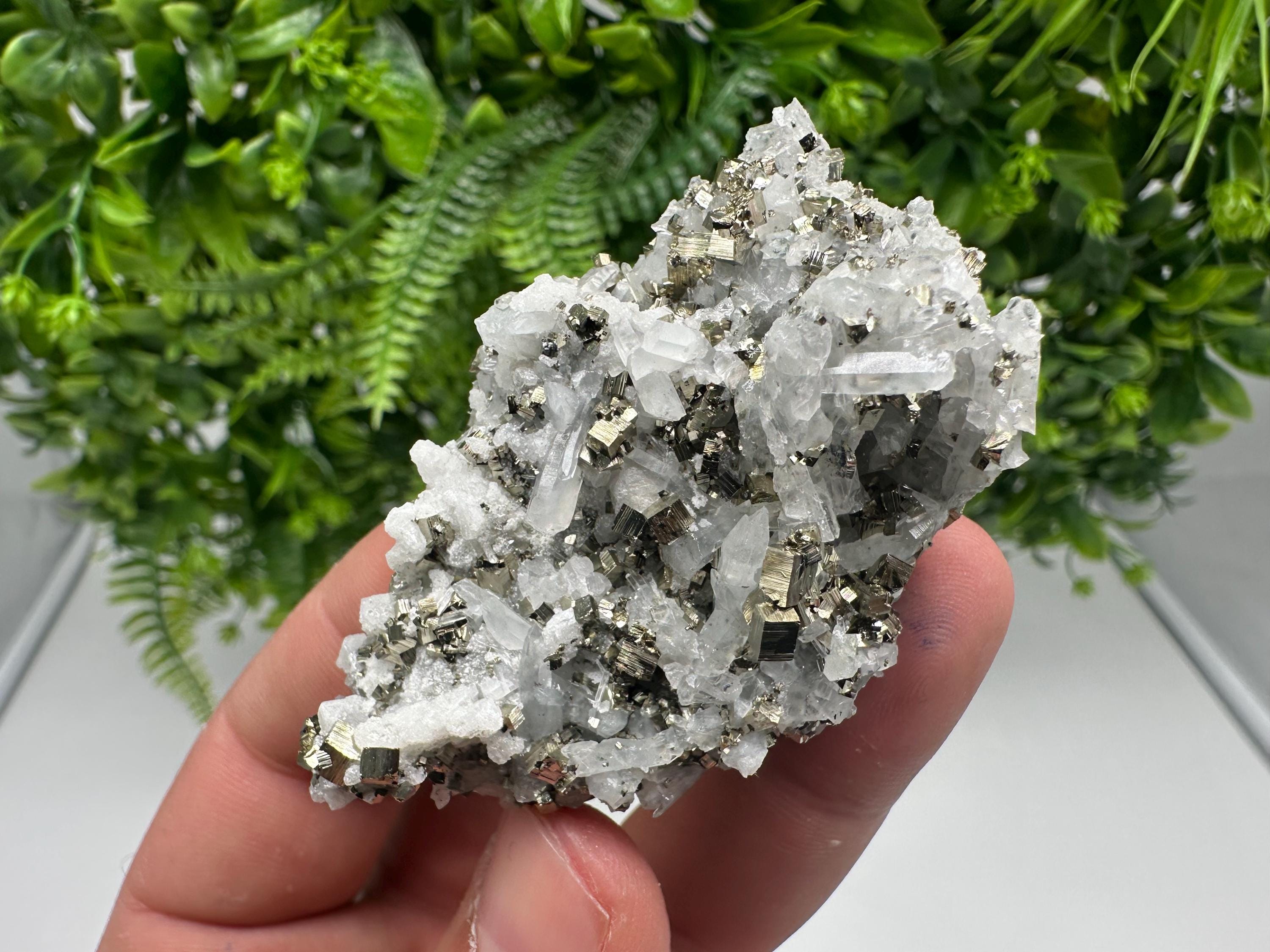 Pyrite on Green Quartz Mineral Specimen, Borieva Mine Bulgaria