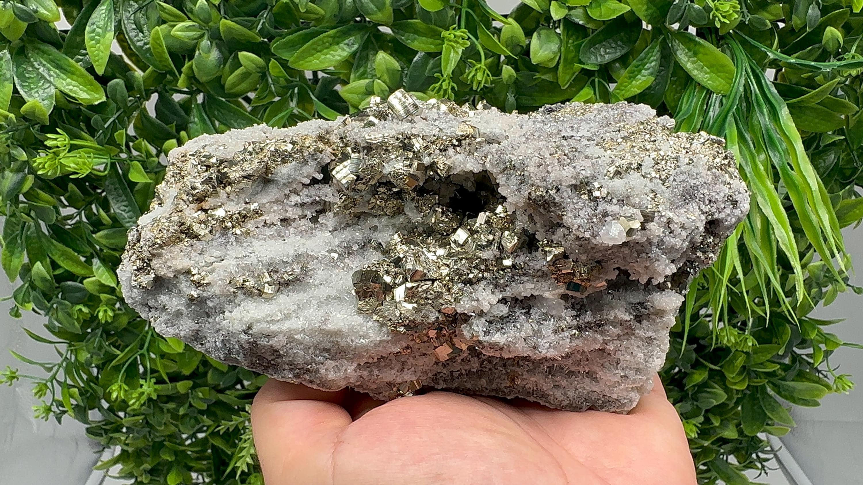 Pyrite on Quartz, Calcite Mineral Specimen, Home Decor Stone