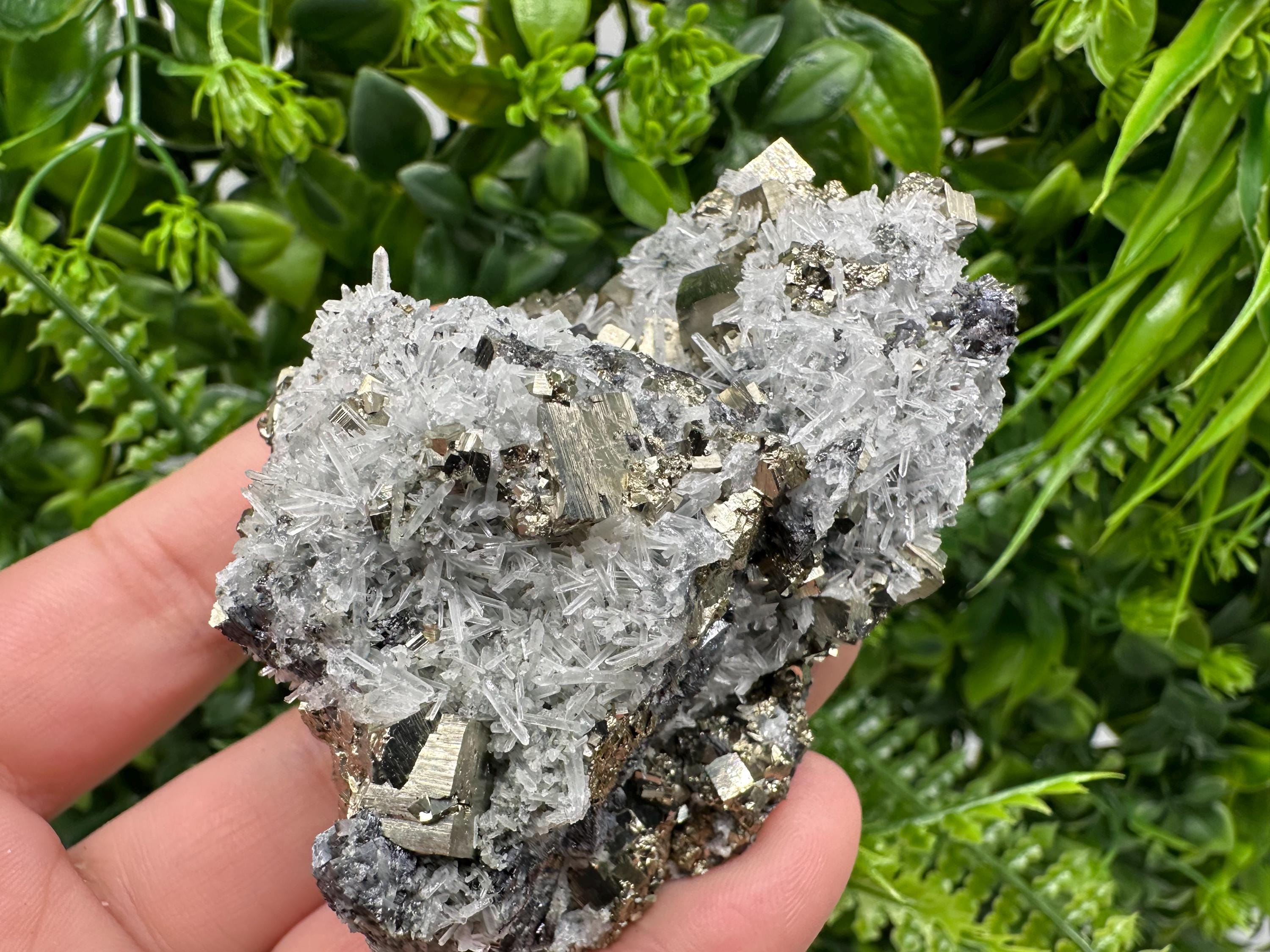 Pyrite on Green Quartz Mineral Specimen, Borieva Bulgaria