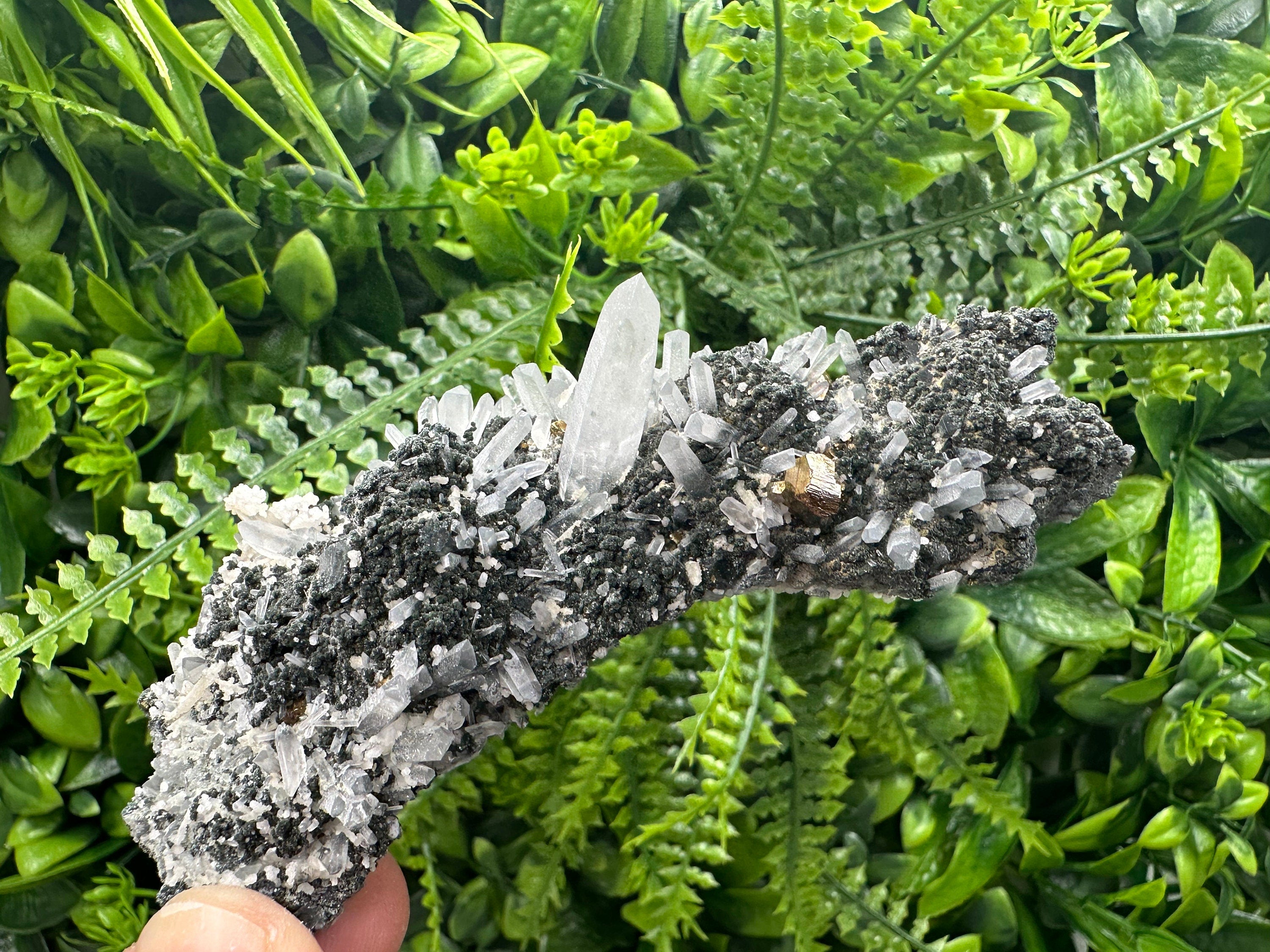 Quartz with Calcite and Chlorite: Borieva Mine Crystal Souvenir
