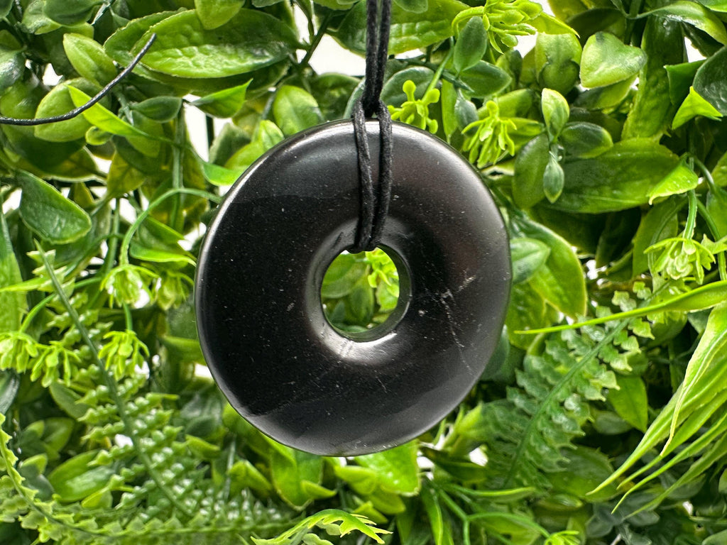 Shungite Circle Pendant Necklace: EMF Protection Healing Stone