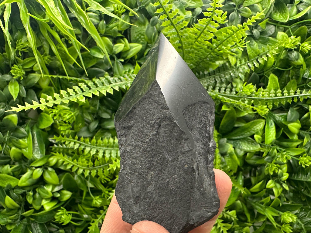 Polished Shungite Crystal Point (7cm): EMF Protection Stone