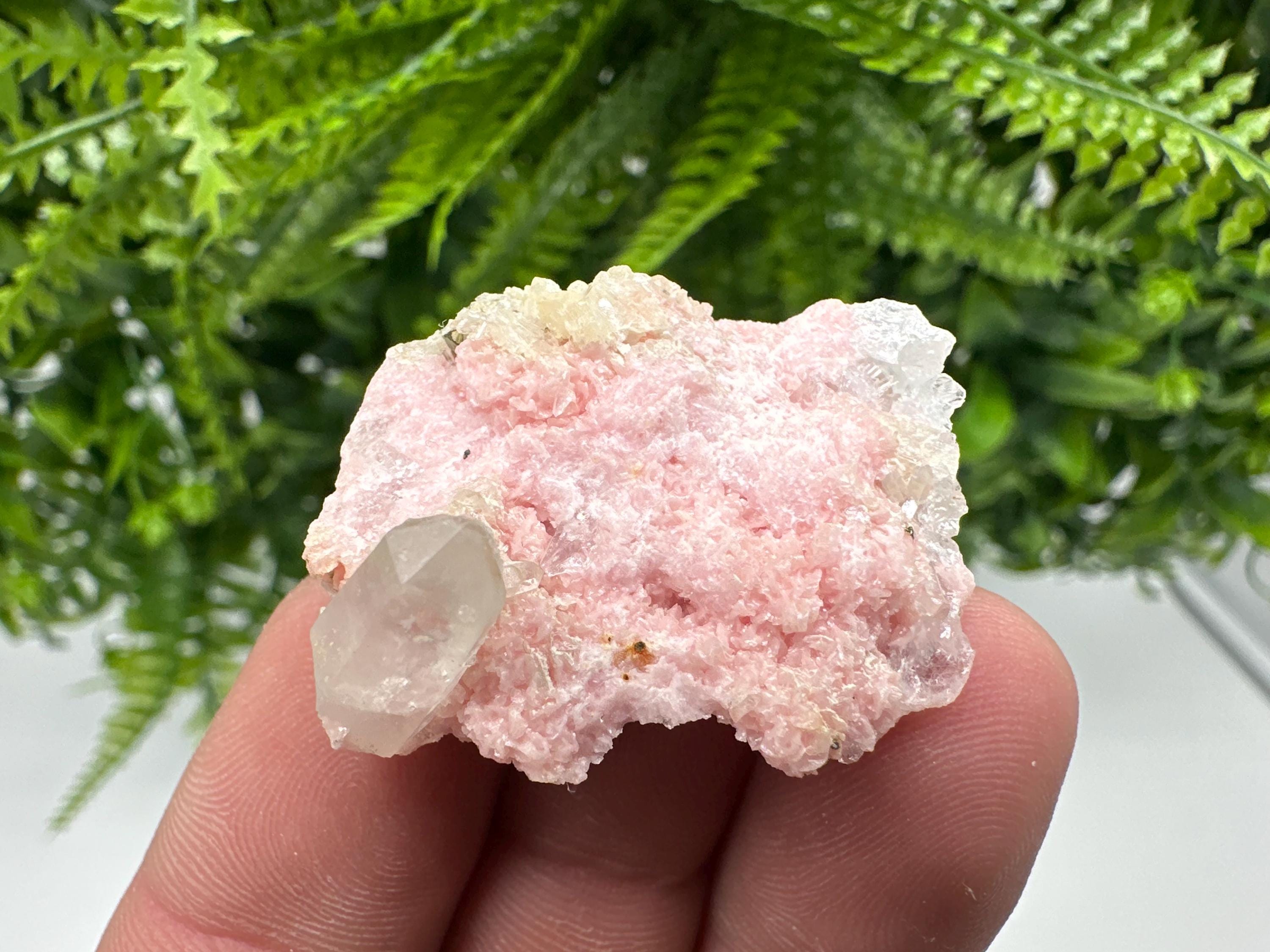 Rhodochrosite on Quartz: Pink Mineral Specimen, Starnica Mine
