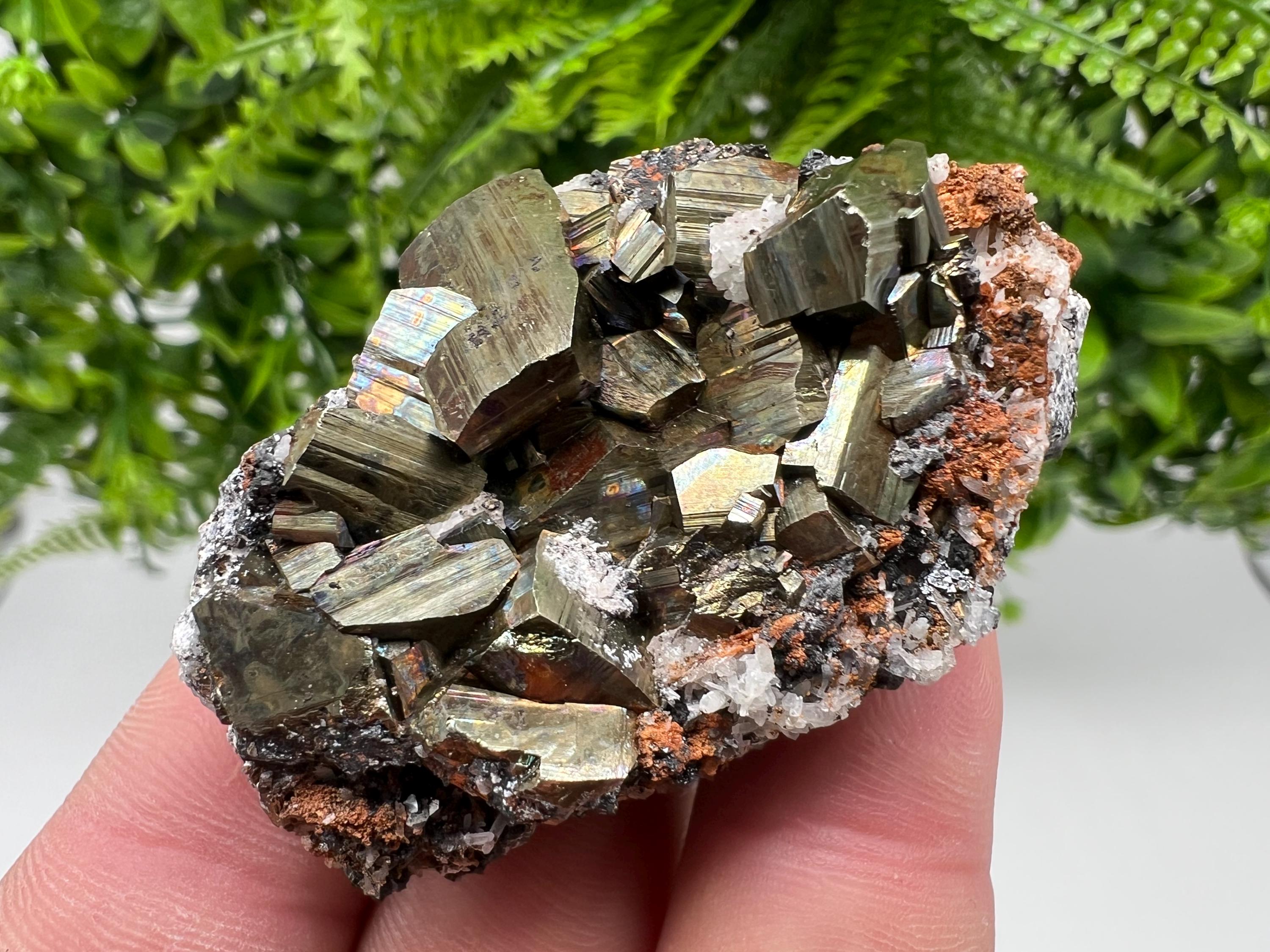 Pyrite with Hematite and Sphalerite on Quartz, Bulgaria Mineral Specimen