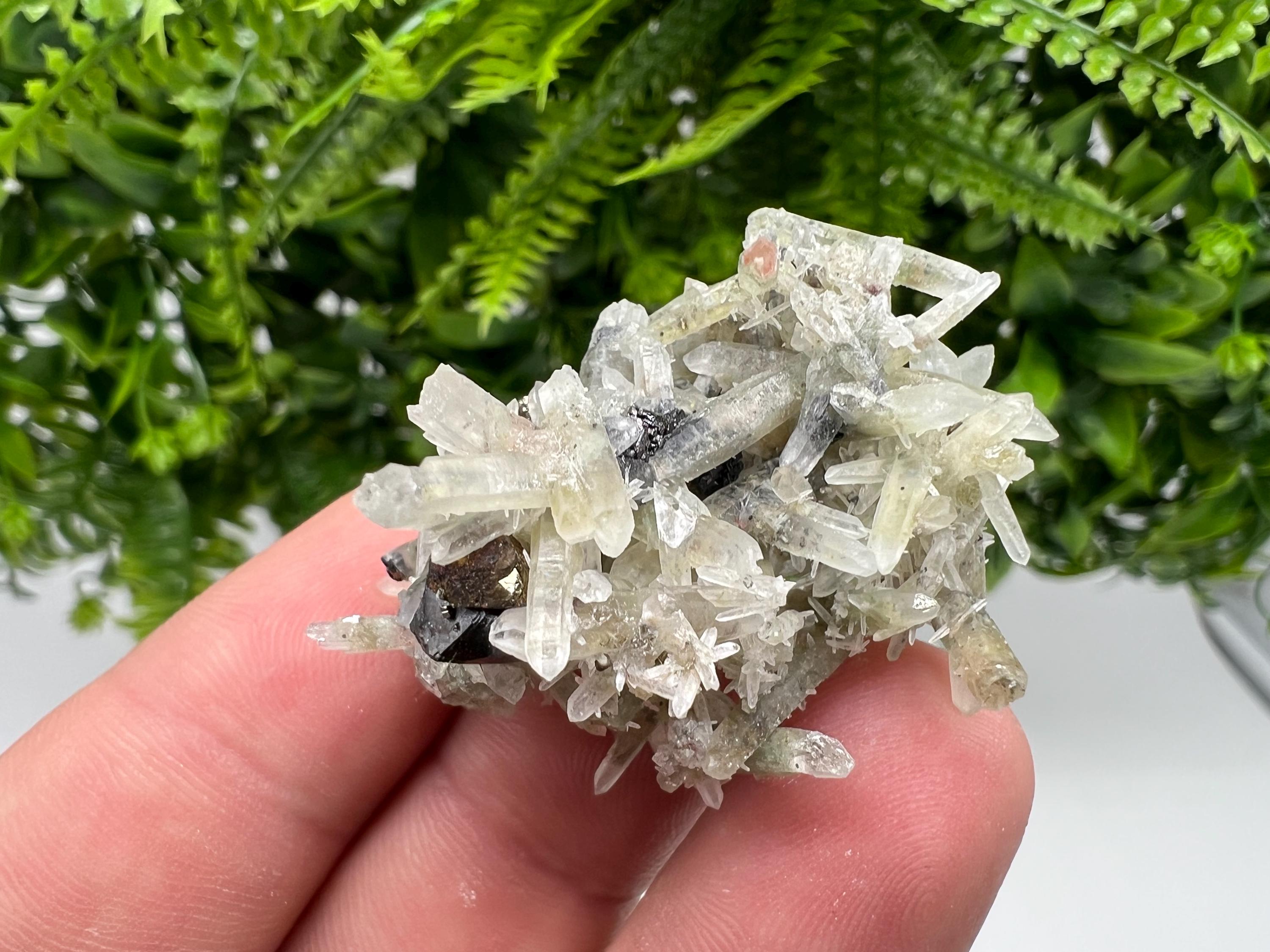 Sphalerite Chalcopyrite on Green Quartz with Hematite, Bulgaria Mineral Specimen