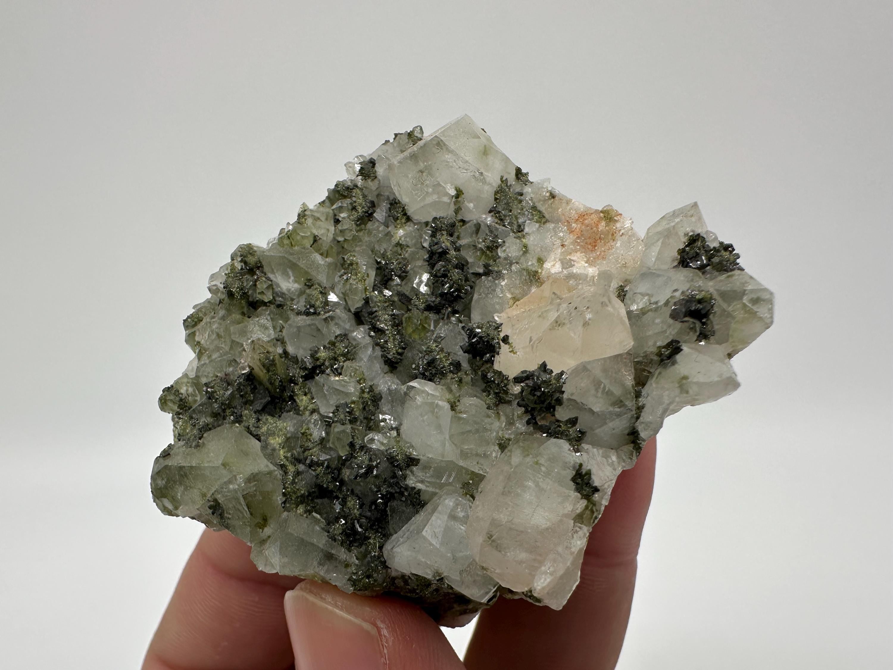 Rare Green Epidote with Quartz Crystals: Eastern Anatolian Mineral Decor