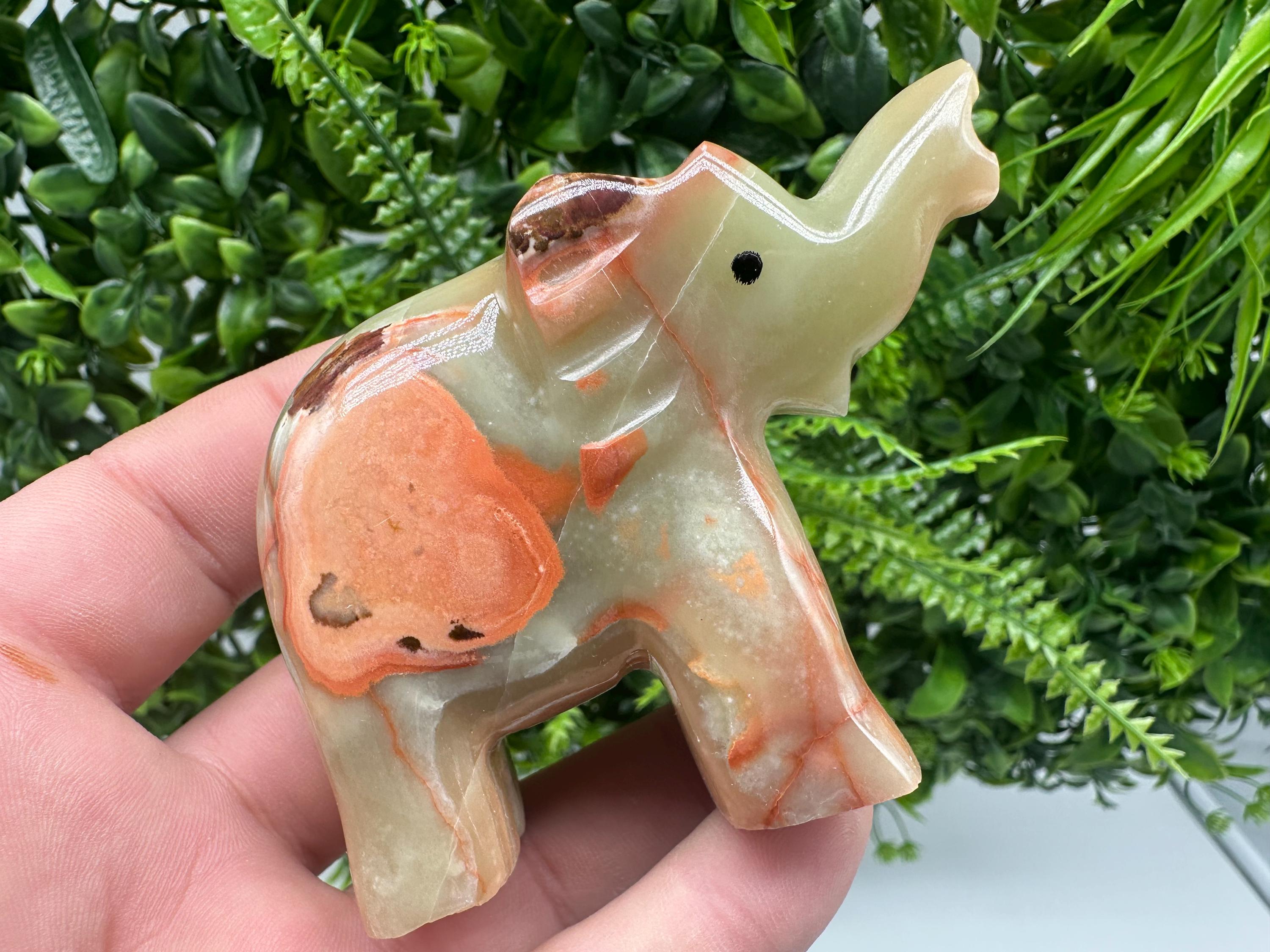 Onyx Elephant Figurine: Vintage Marble Stone Home Decor