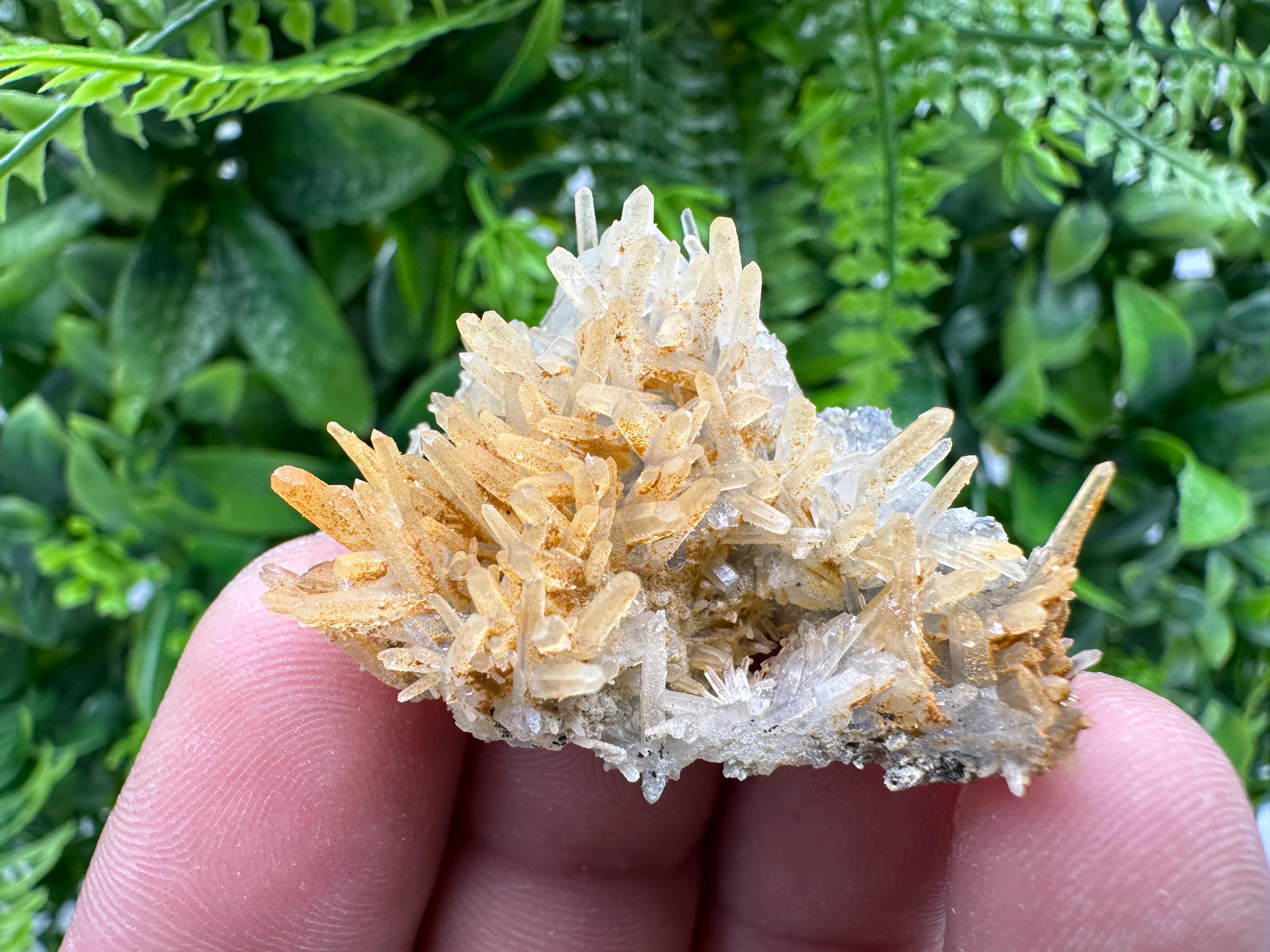 Limonite Coated Quartz Crystal Cluster, Natural Mineral Specimen