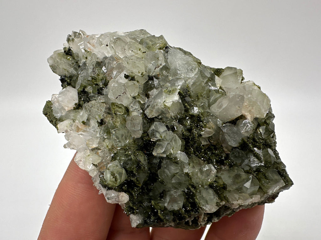 Rare Green Epidote with Quartz Crystals, Rainbow Sparkle, Turkey Mineral Specimen