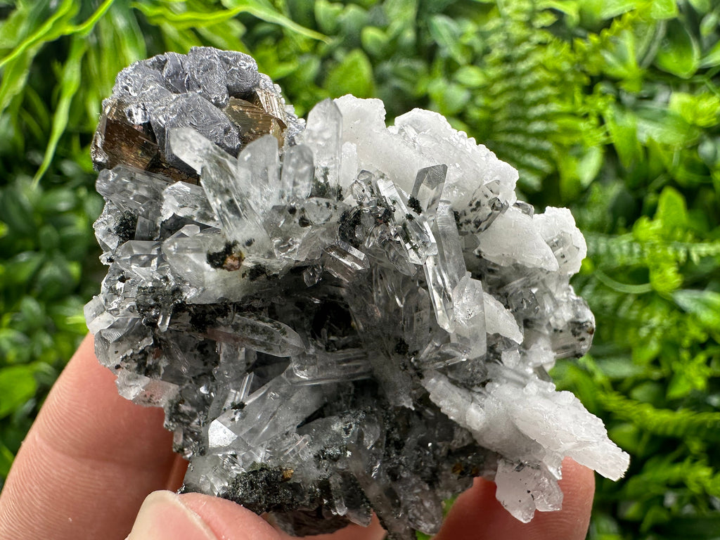 Fluorescent Galena Pyrite Calcite on Quartz - Borieva Madan Mineral