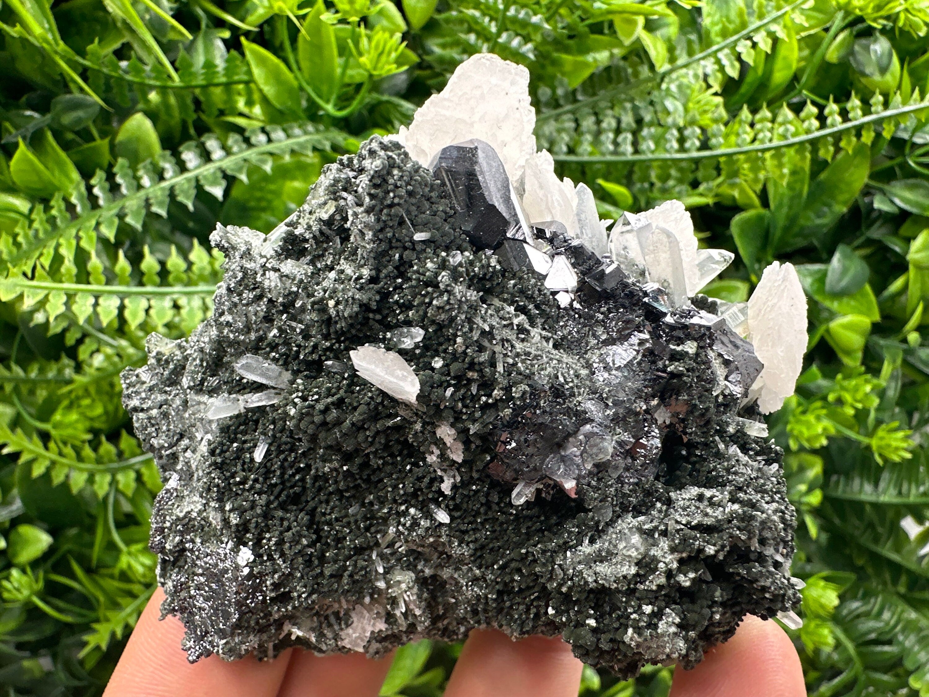 Sphalerite on Quartz: Natural Mineral Specimen, Home Decor Stone