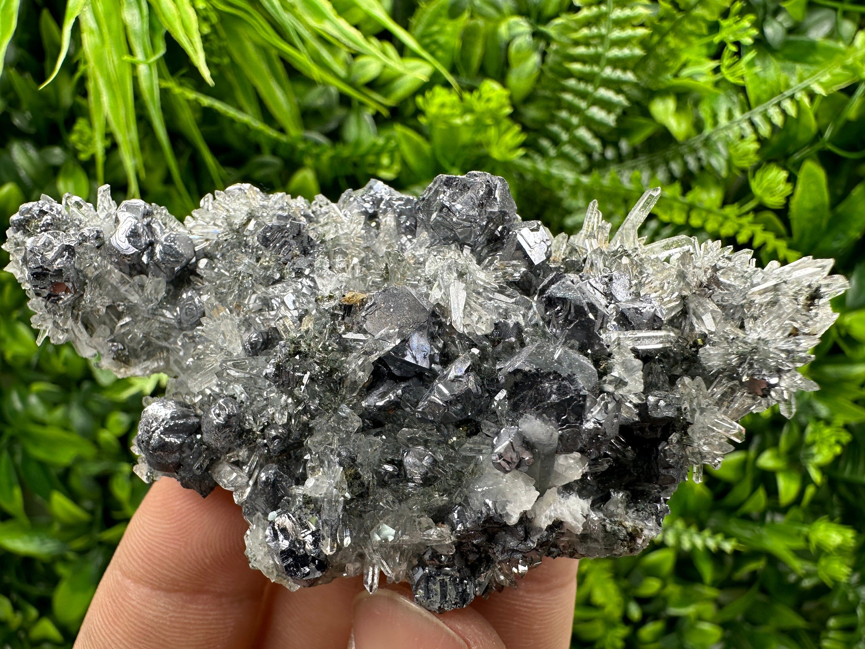 Galena Sphalerite on Quartz Crystal, Bulgaria Mineral Specimen