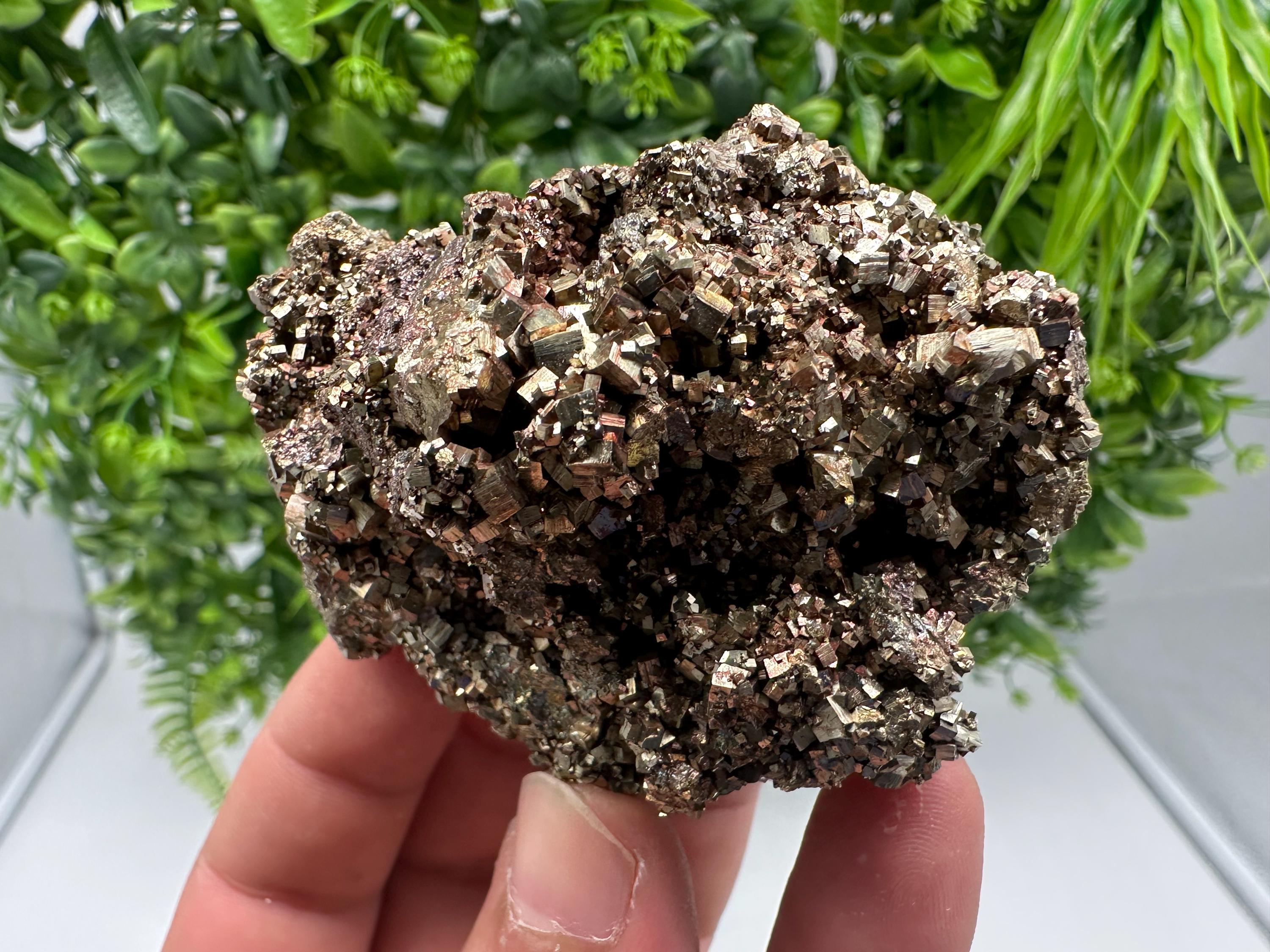 Rainbow Pyrite with Calcite, Natural Crystal Mineral Specimen, Borieva Bulgaria