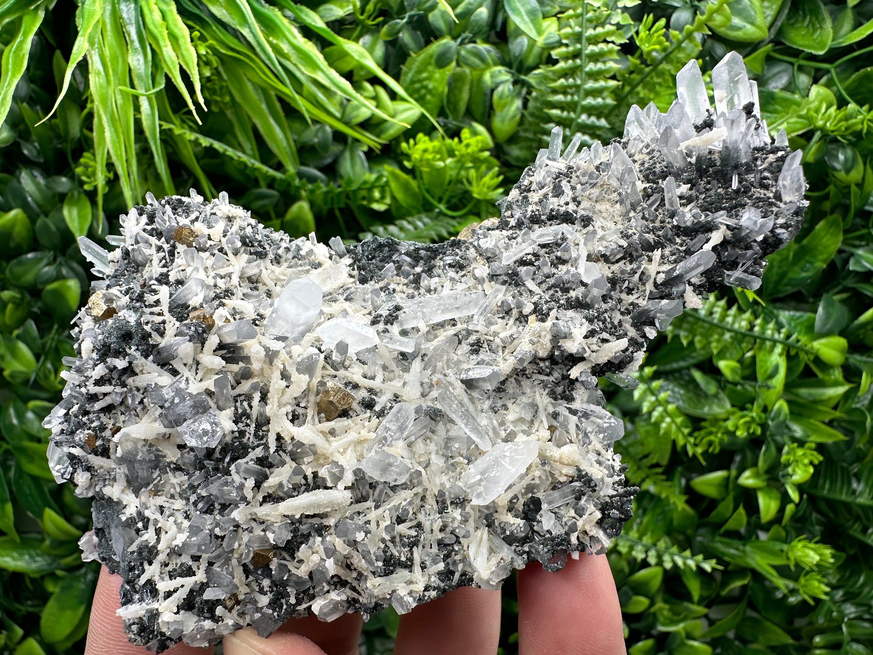Calcite Pyrite Quartz Cluster: Chlorite Minerals, Bulgaria