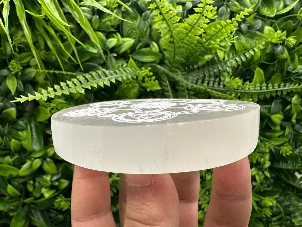 Selenite 7 Chakra Disk: Healing Crystal Charging Wand