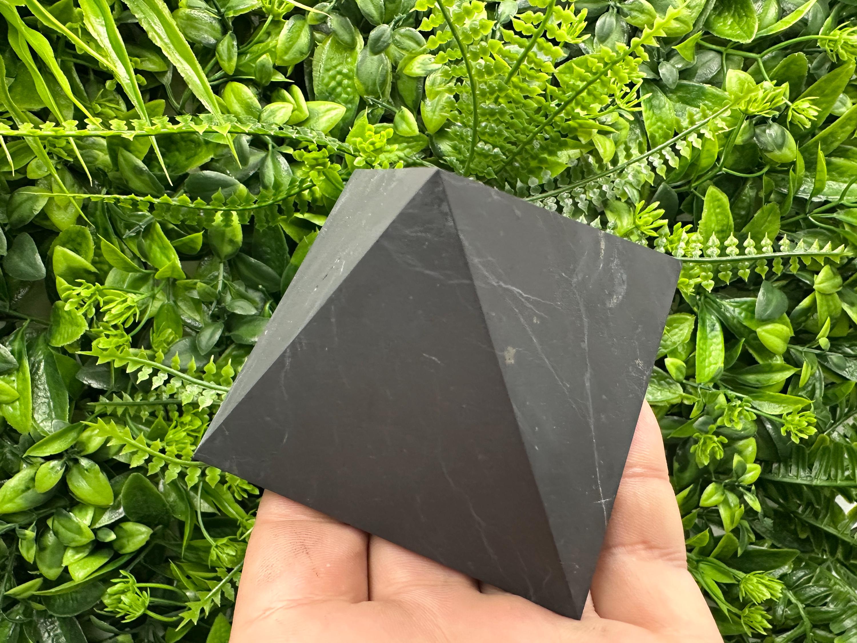 Shungite Pyramid (8cm): EMF & 5G Protection, Healing Crystal