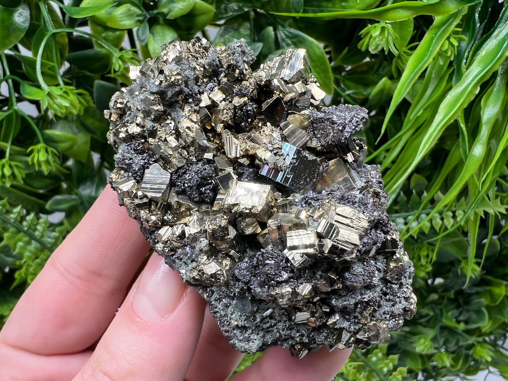 Pyrite on Green Quartz: Bulgaria Mineral Specimen, Home Decor Stone