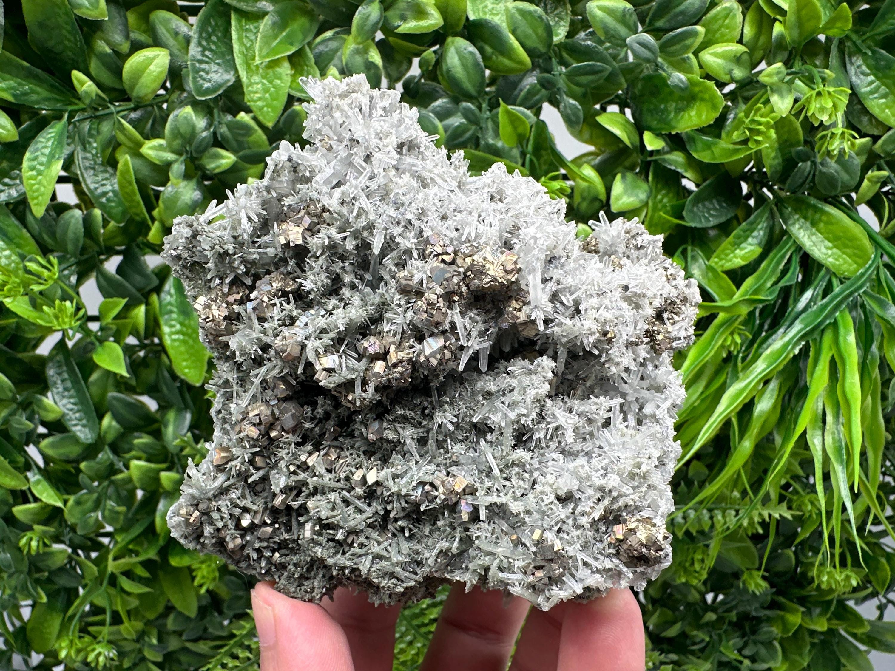 Pyrite on Needle Quartz, Borieva Mine, Bulgaria, Mineral Specimen
