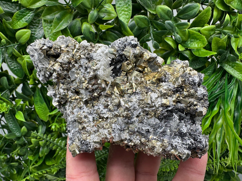Rainbow Pyrite on Quartz with Oxide, Natural Minerals Decor, Borieva Bulgaria