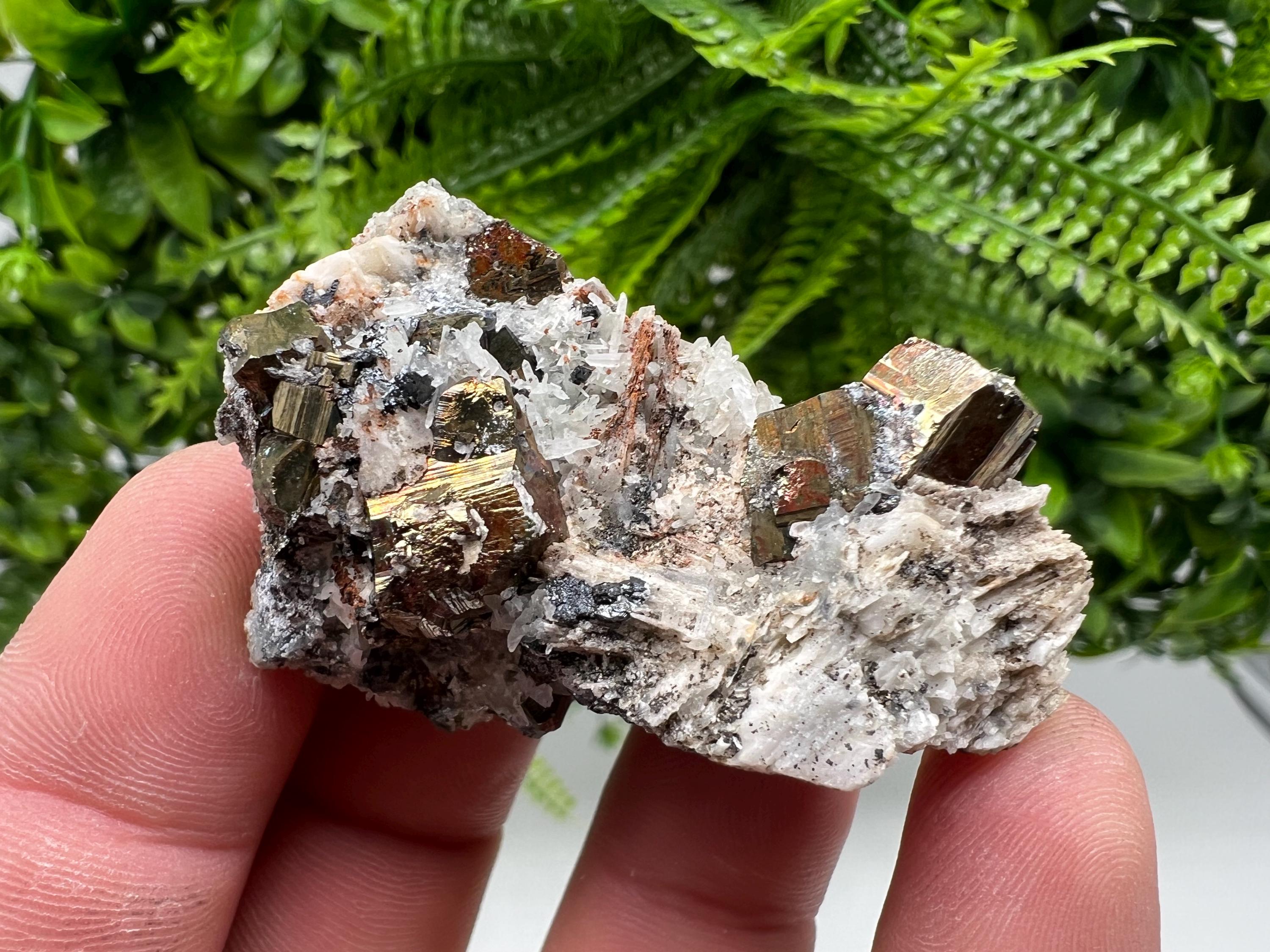 Pyrite with Hematite on Sphalerite, Quartz, Bulgaria Mineral Specimen