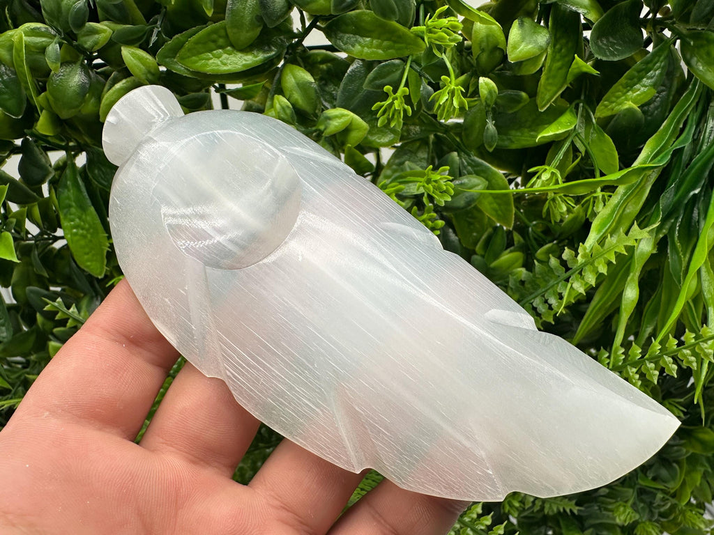 Hand Carved Selenite Leaf Jewelry Holder: Reiki Healing Crystal