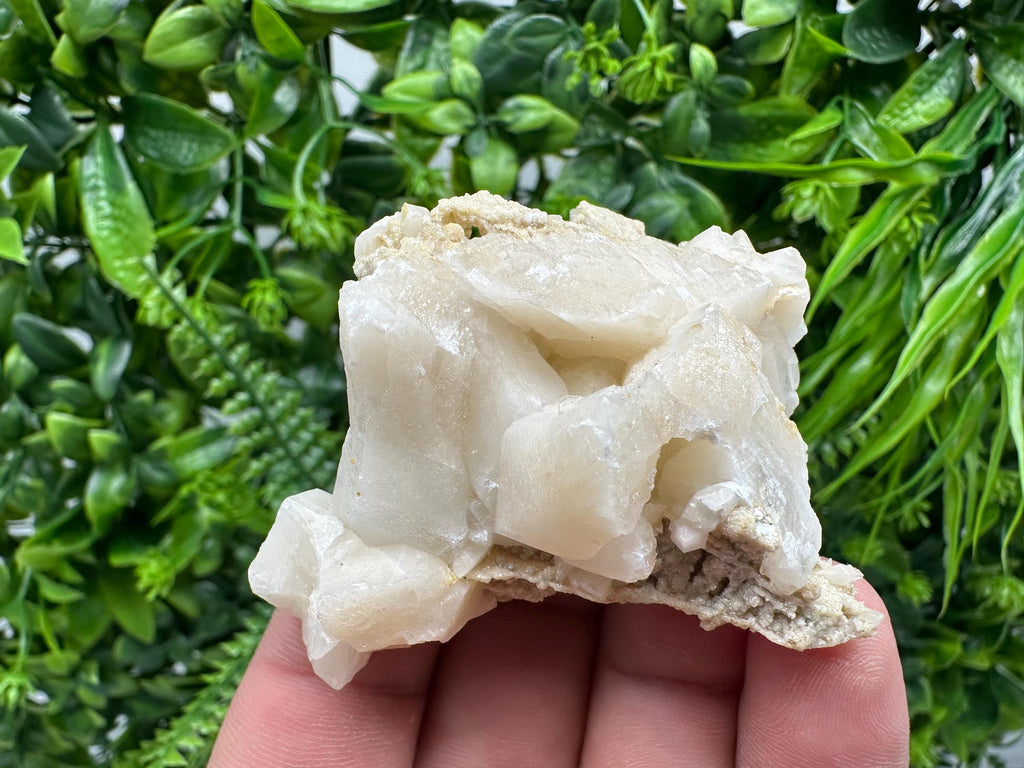 Calcite on Green Quartz: Djurcovo Mine, Bulgaria Crystal