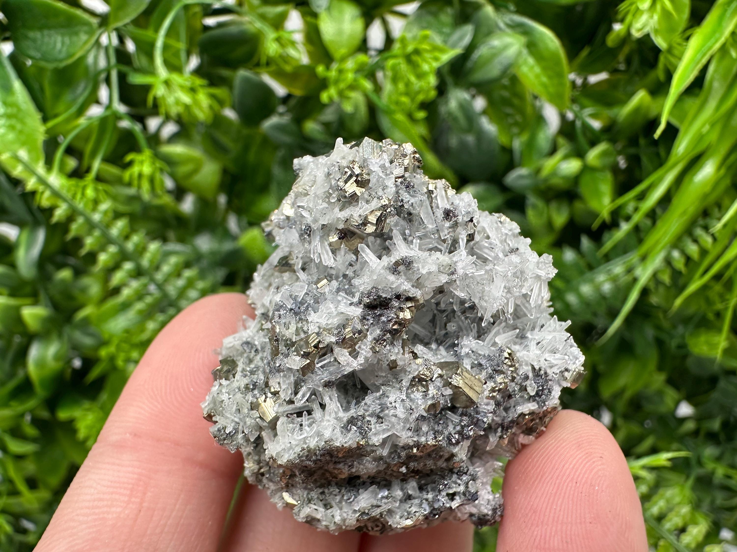 Pyrite on Green Quartz Mineral Specimen, Borieva Mine, Bulgaria
