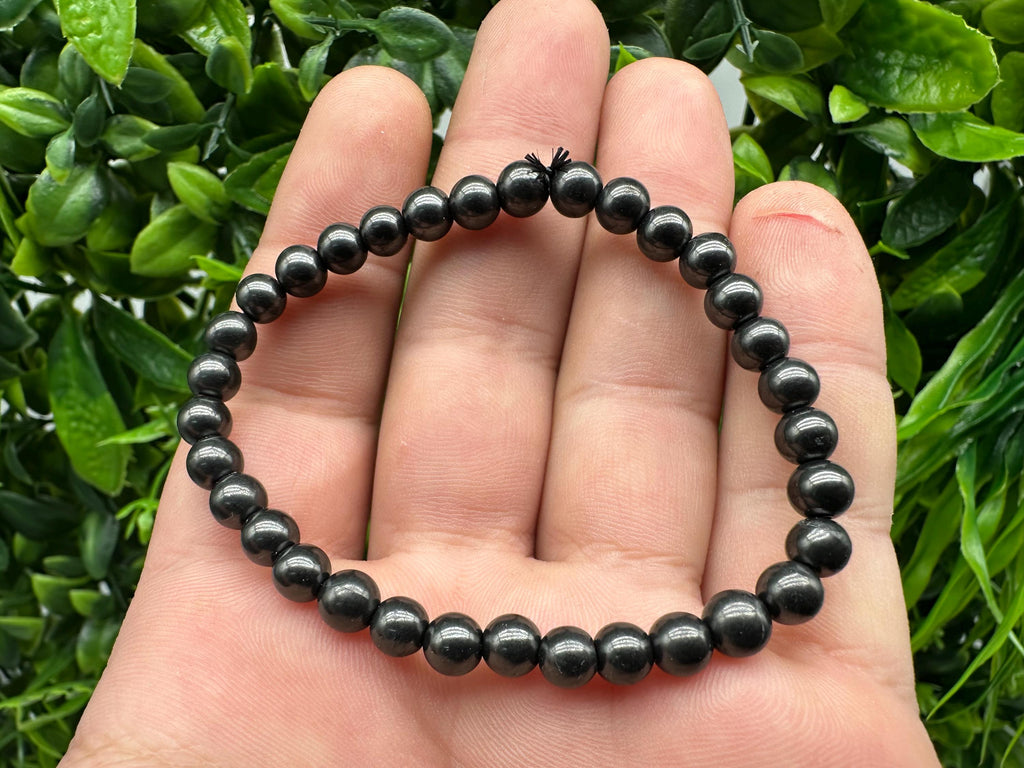 Shungite Bracelet: 6mm Round Gemstone, EMF Protection