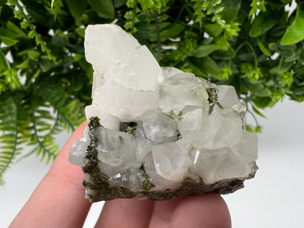 Green Epidote with Quartz Crystals, Rainbow Sparkle, Turkey Decor