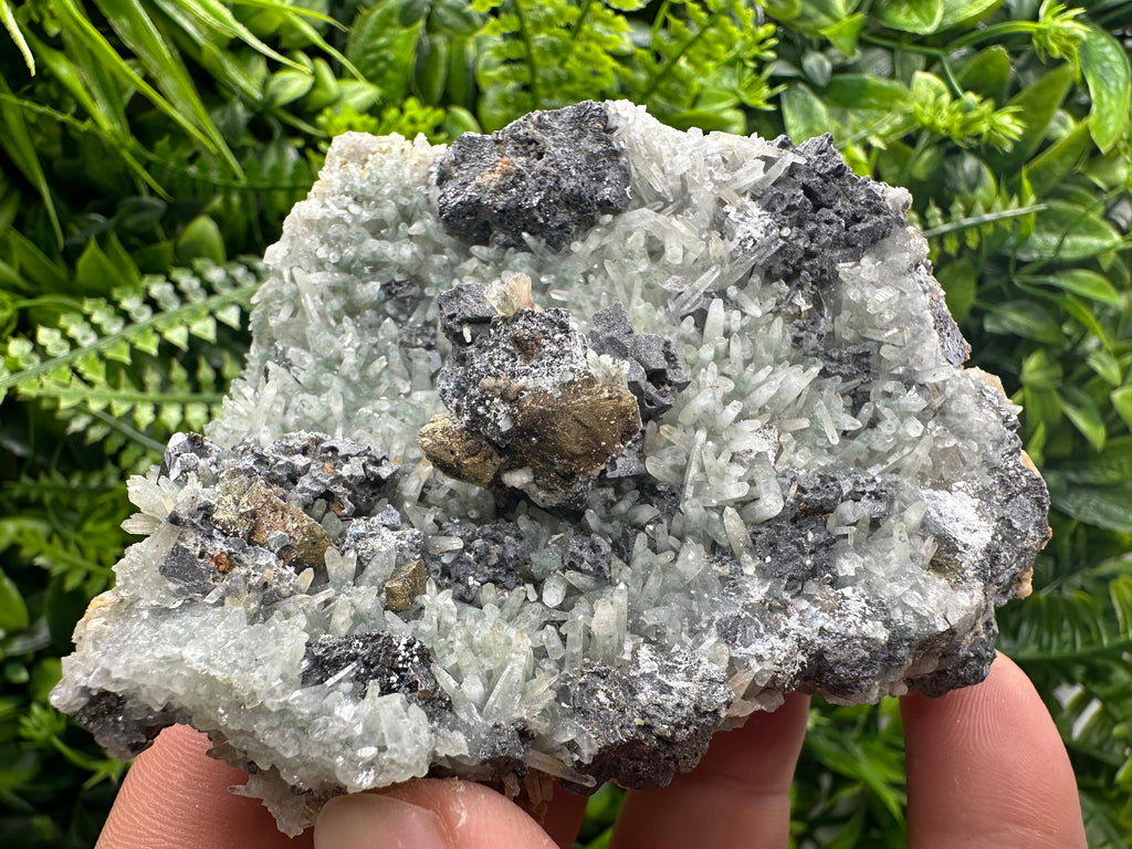 Chalcopyrite Galena on Green Quartz, Bulgaria Mineral Specimen
