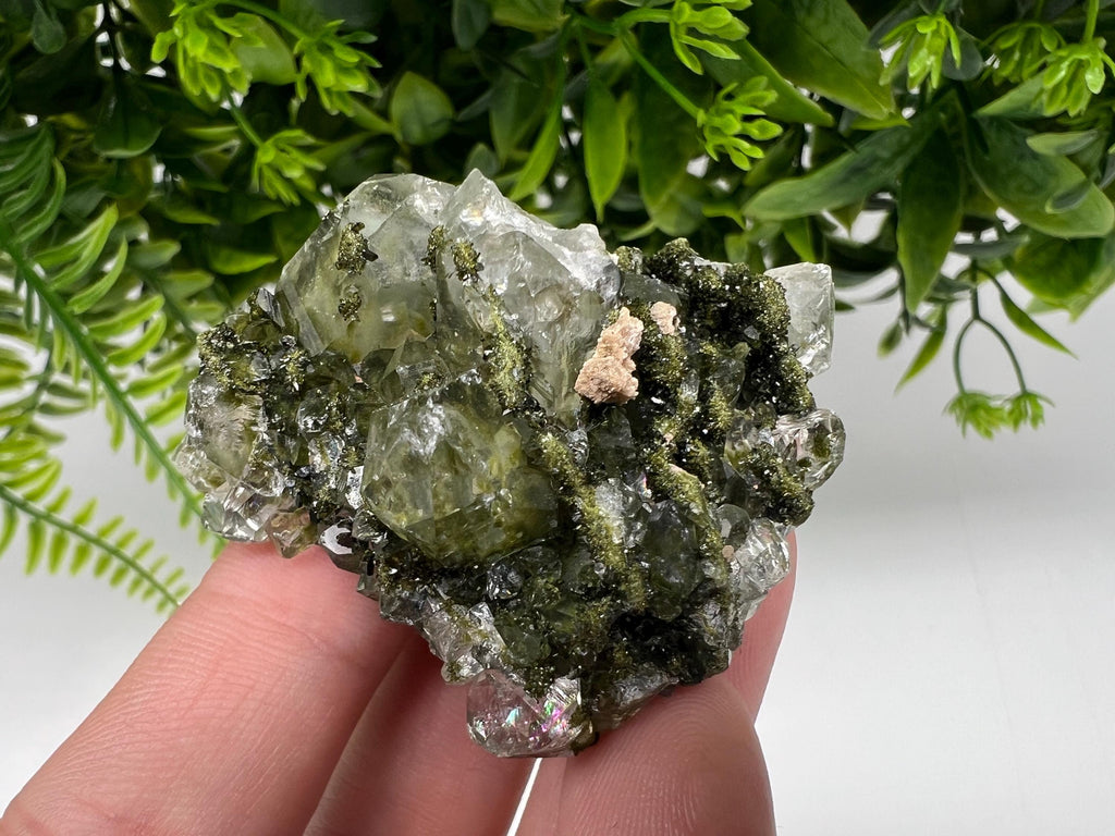 Green Epidote with Quartz Crystals - Extremely Sparkly with Rainbows,souvenirs collection stone,gift,decor, Eastern Anatolian, Turkey