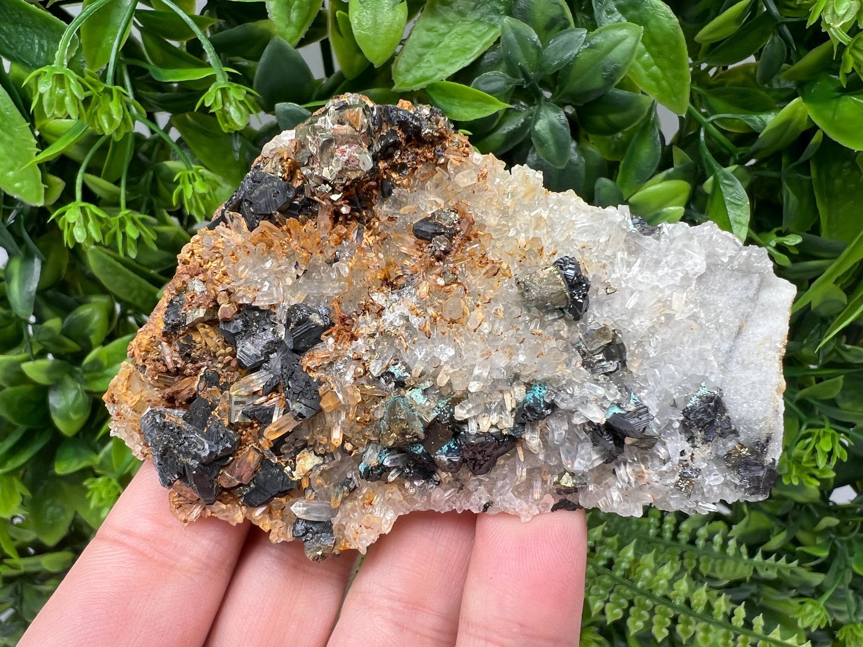 Wonderful Rainbow pyrite,Sphalerite on needles Quartz,natural minerals souvenir crystal gift collection stone,home decor Borieva Bulgaria