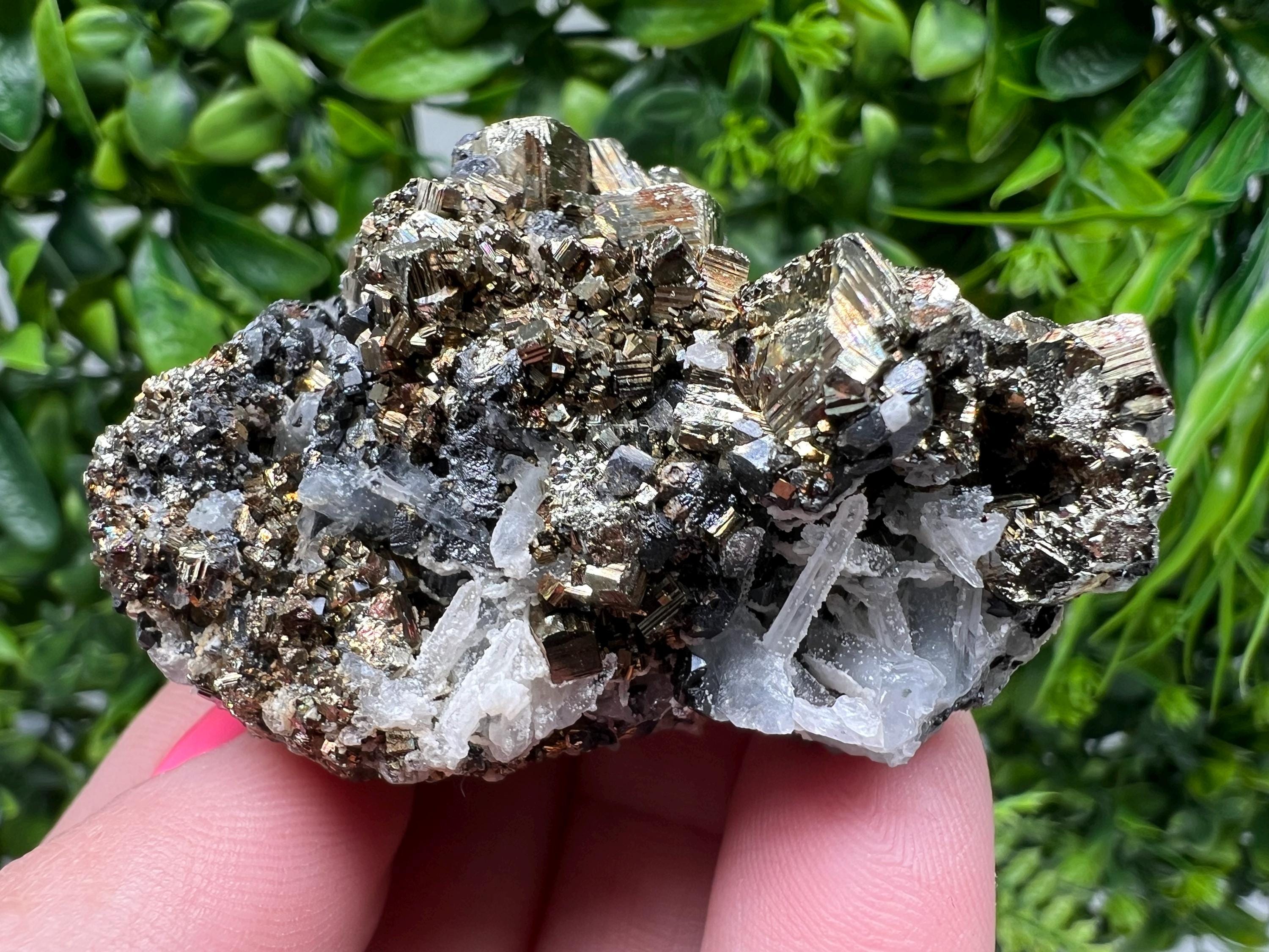 Wonderful Rainbow Pyrite whit Calcite,natural minerals souvenir Crystal,collection stone,rare minerals,home decor,Borieva Bulgaria