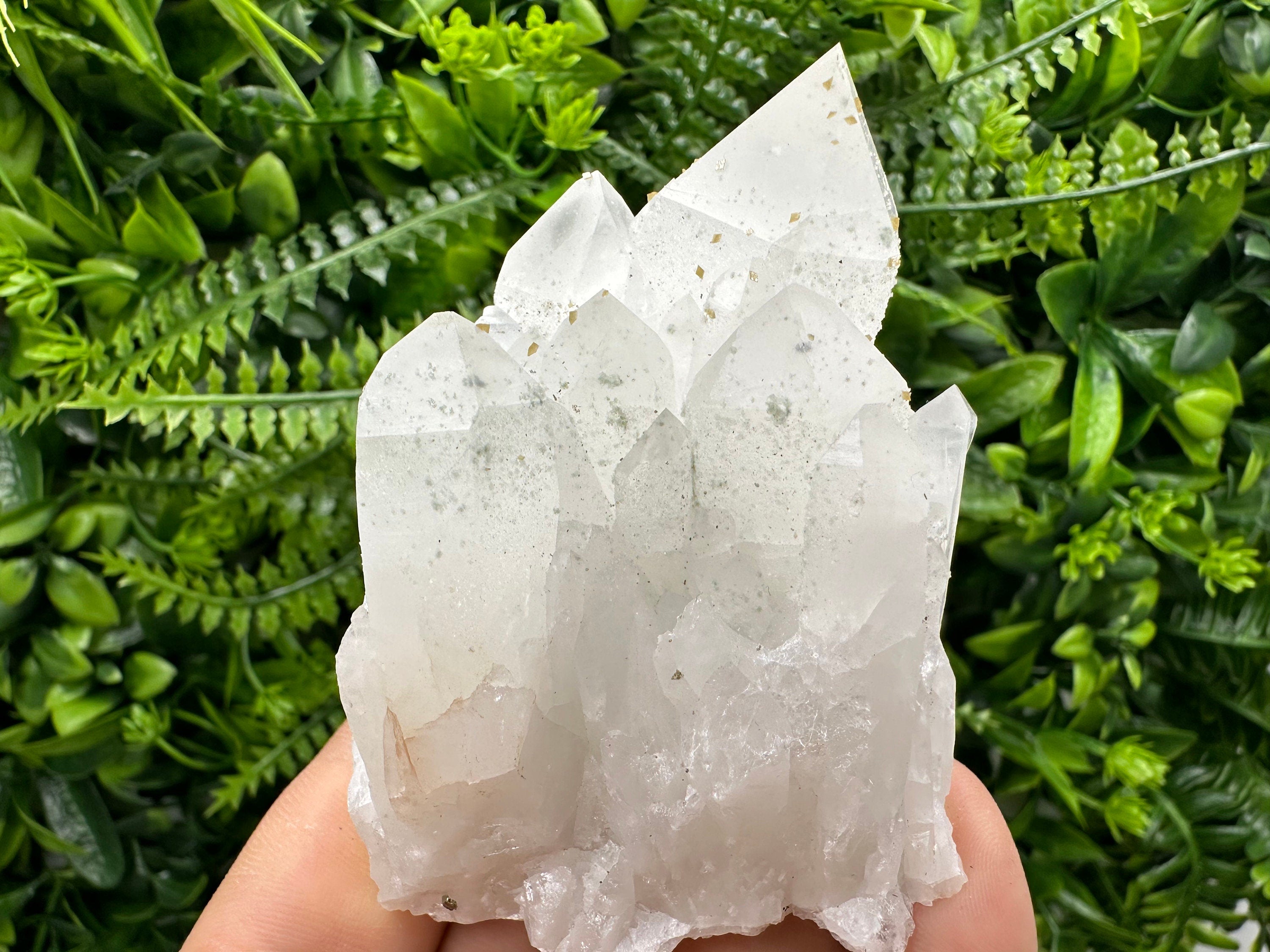 Quartz Cluster with Rhodochrosite and Chlorite Inclusions