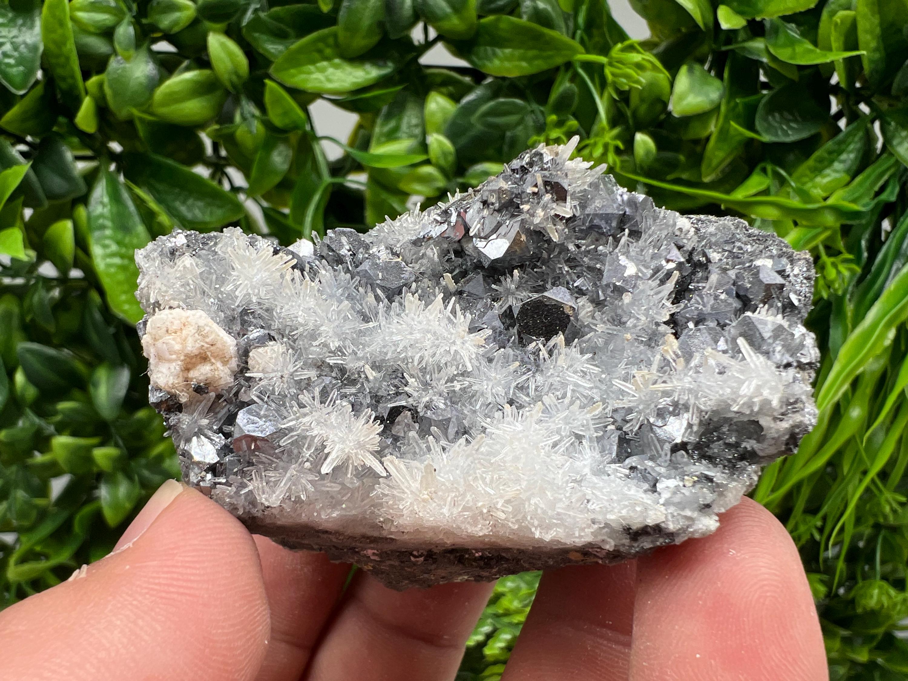 Calcite Galena on Quartz Mineral Specimen, Bulgaria Home Decor Stone