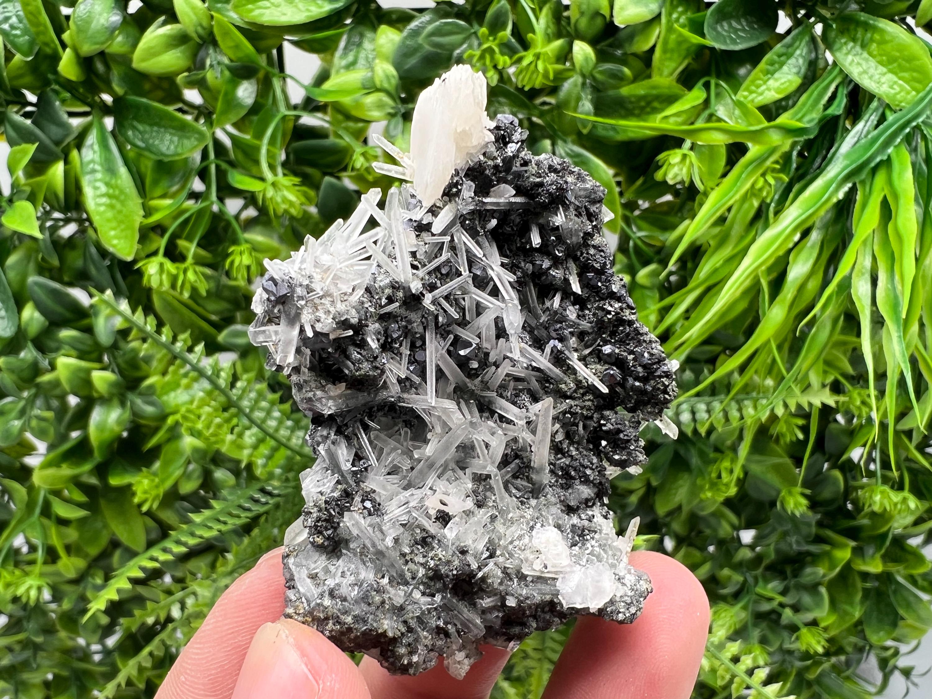 Wonderful Calcite,Sphalerite,Galena on Needle Quartz from Borieva mine,Madan,Bulgaria,natural,collectible mineral specimen,home decor stone