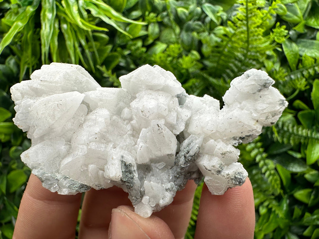 Calcite on Green Quartz: Djurcovo Mine, Bulgaria