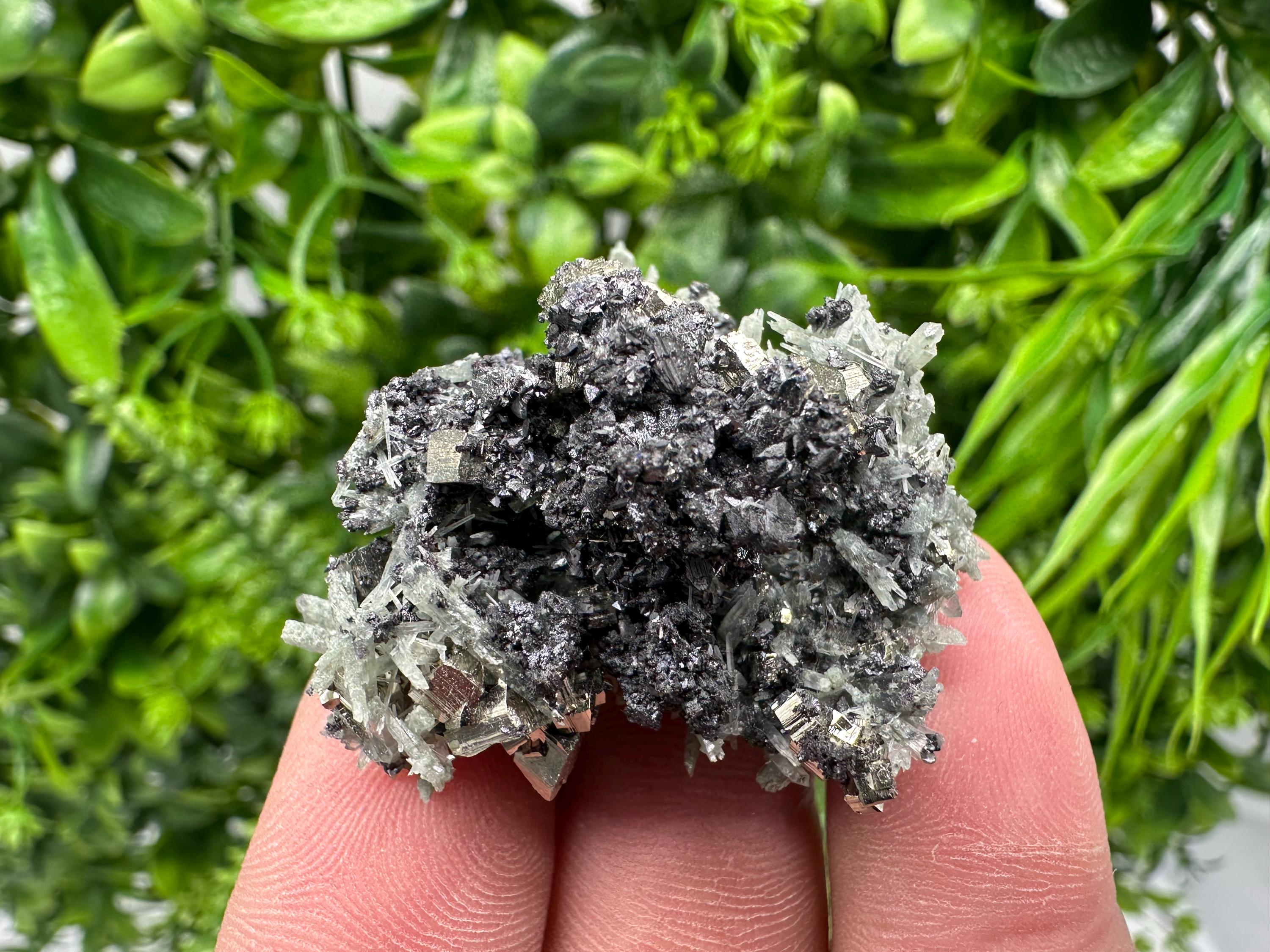 Pyrite Sphalerite on Green Quartz, Bulgaria Mineral Specimen
