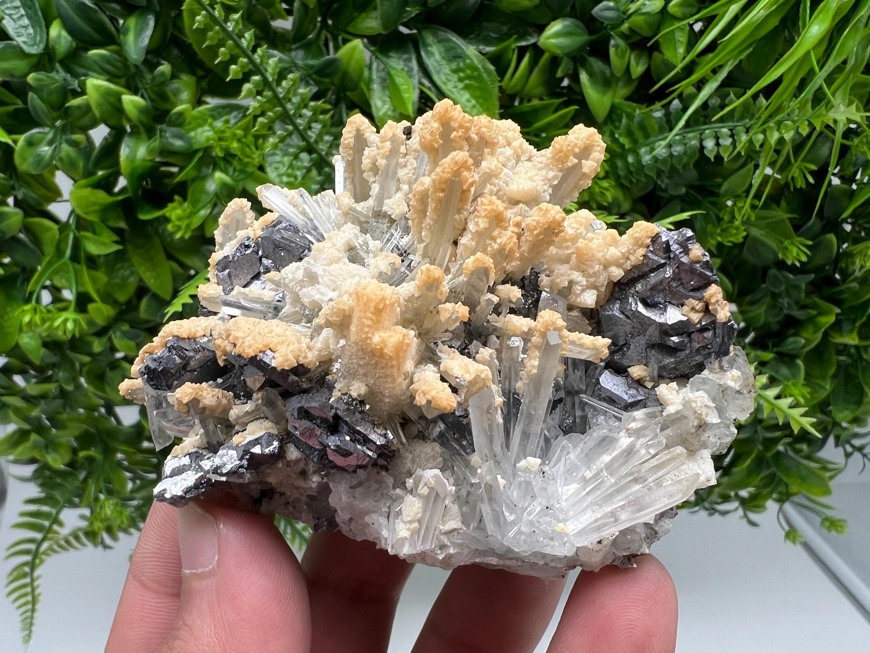 Collected Skeletal GALENA,Sphalerite,Quartz,Calcite from Krushev dol mine,Madan,Bulgaria,natural,collectible mineral specimen home decor