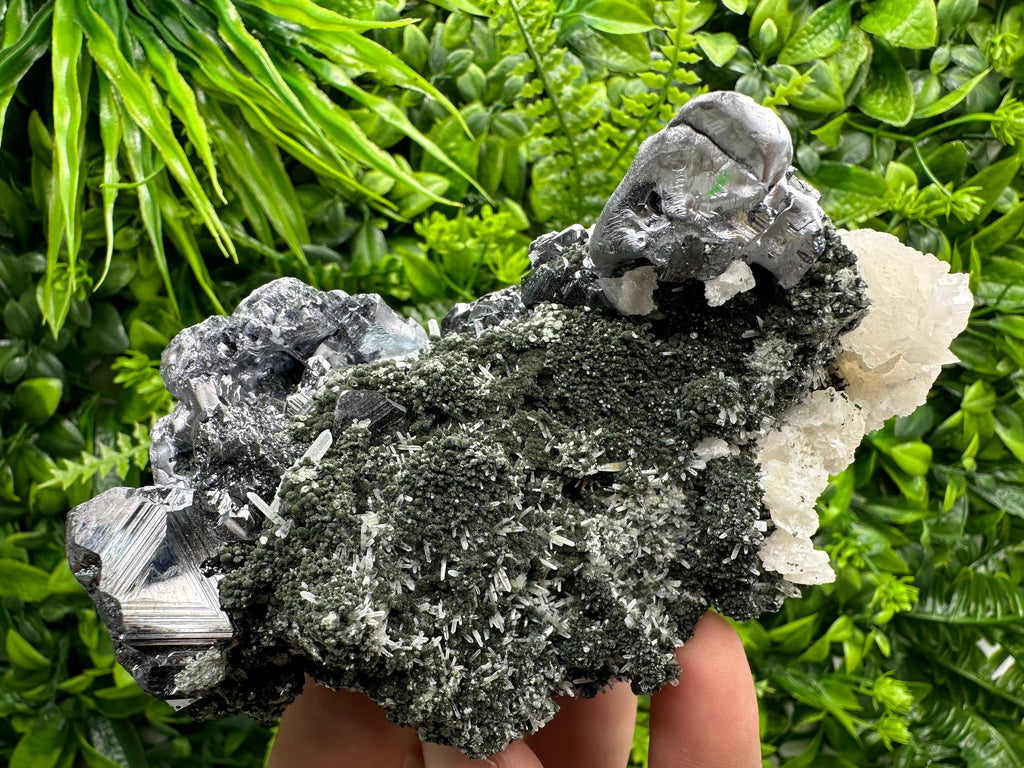 Galena Sphalerite Mineral Specimen, Calcite on Quartz, Bulgarian Crystal