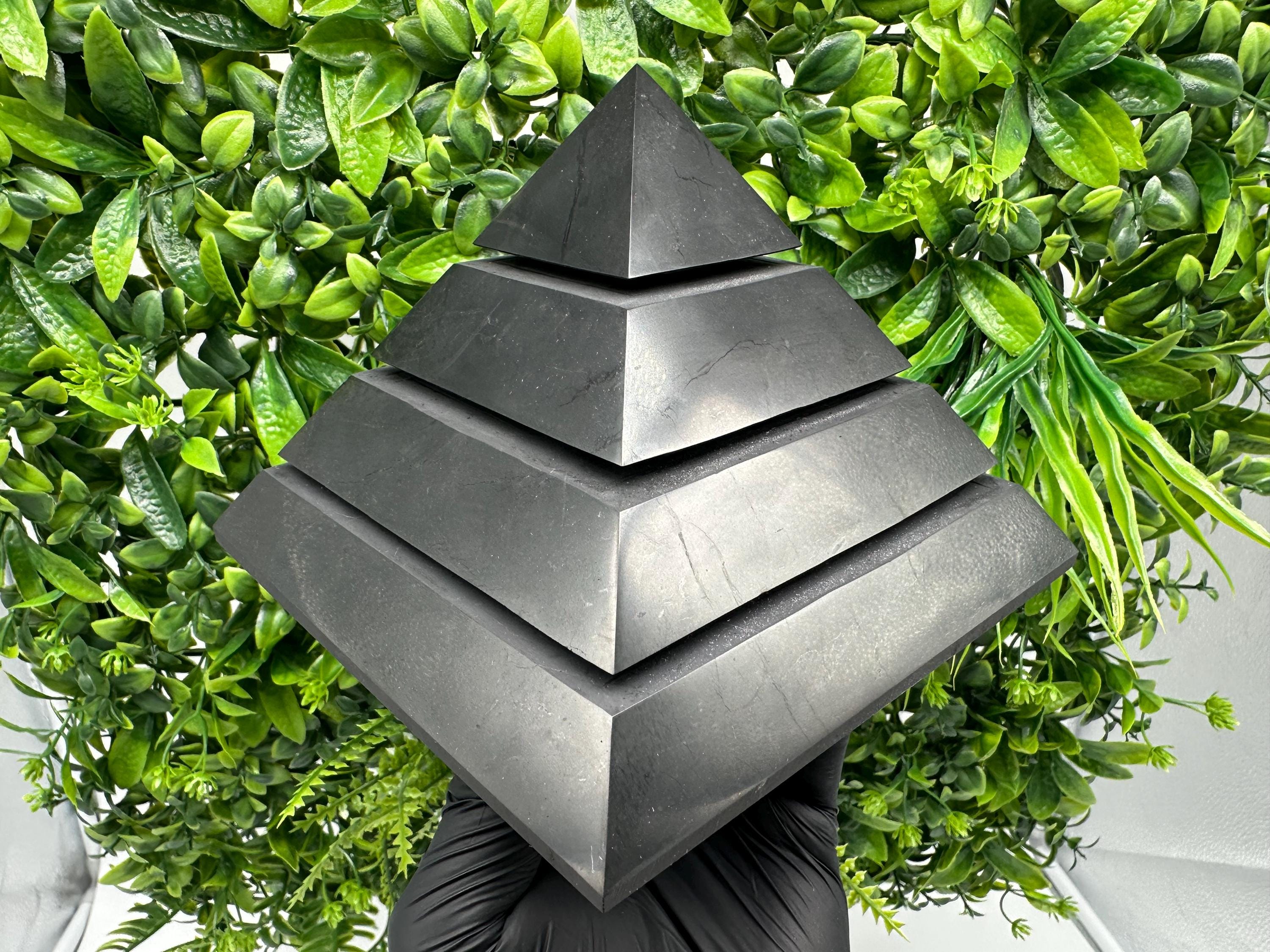 Polished Shungite Pyramid: EMF Protection, Sacred Geometry (15cm)