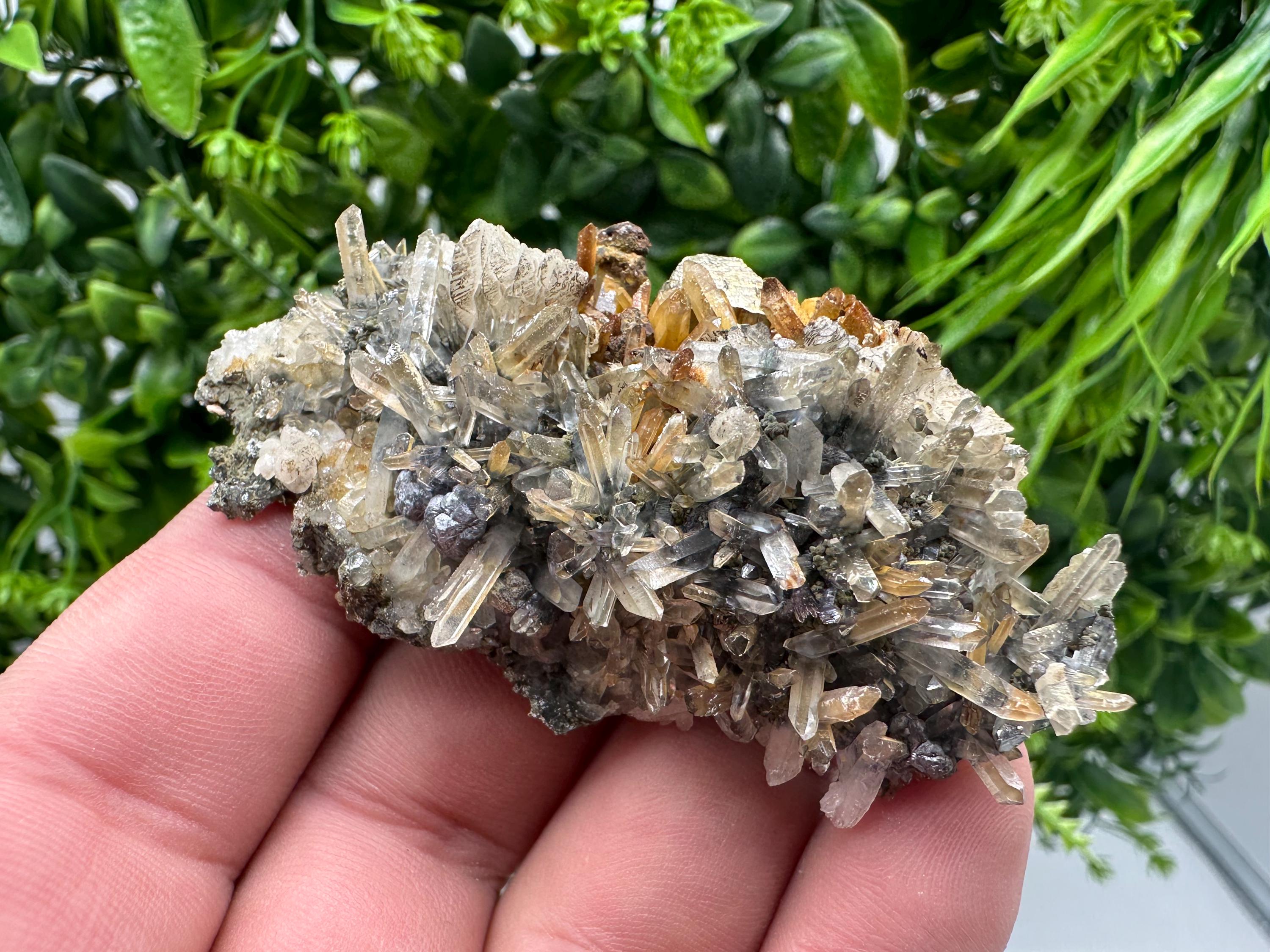 Rainbow Pyrite Sphalerite on Quartz: Natural Crystal Home Decor