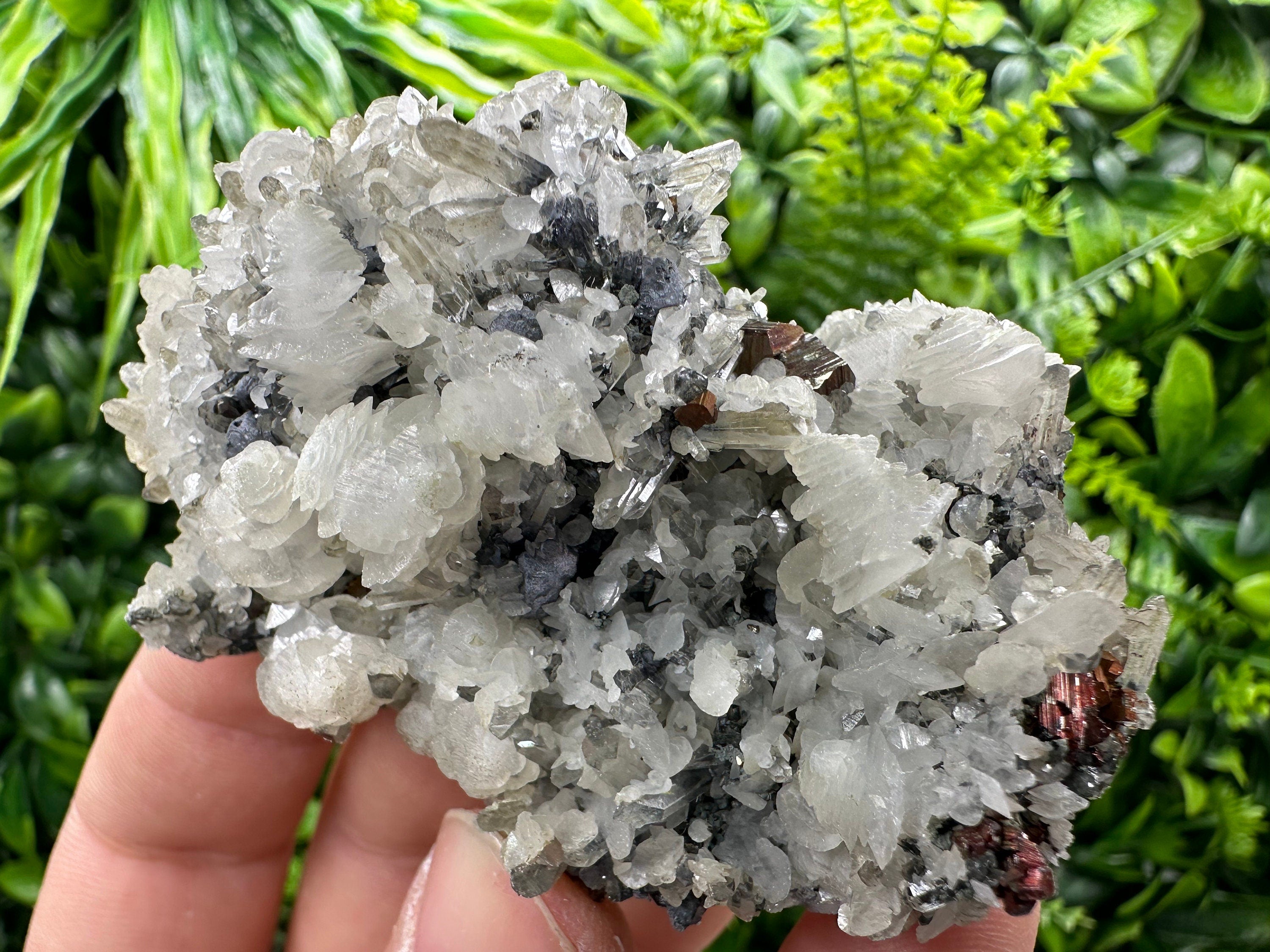Pyrite Calcite on Quartz Crystal: Borieva Mine, Bulgaria