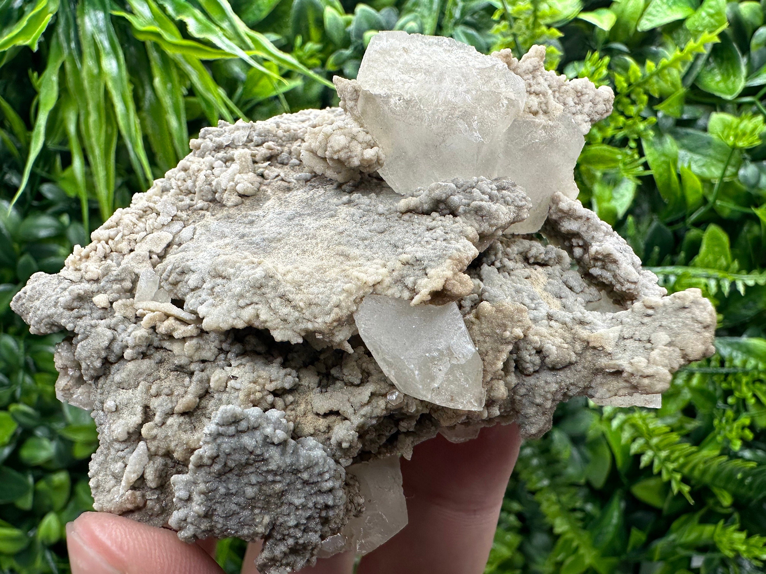 White Calcite on Matrix, Madan Bulgaria Mineral Specimen