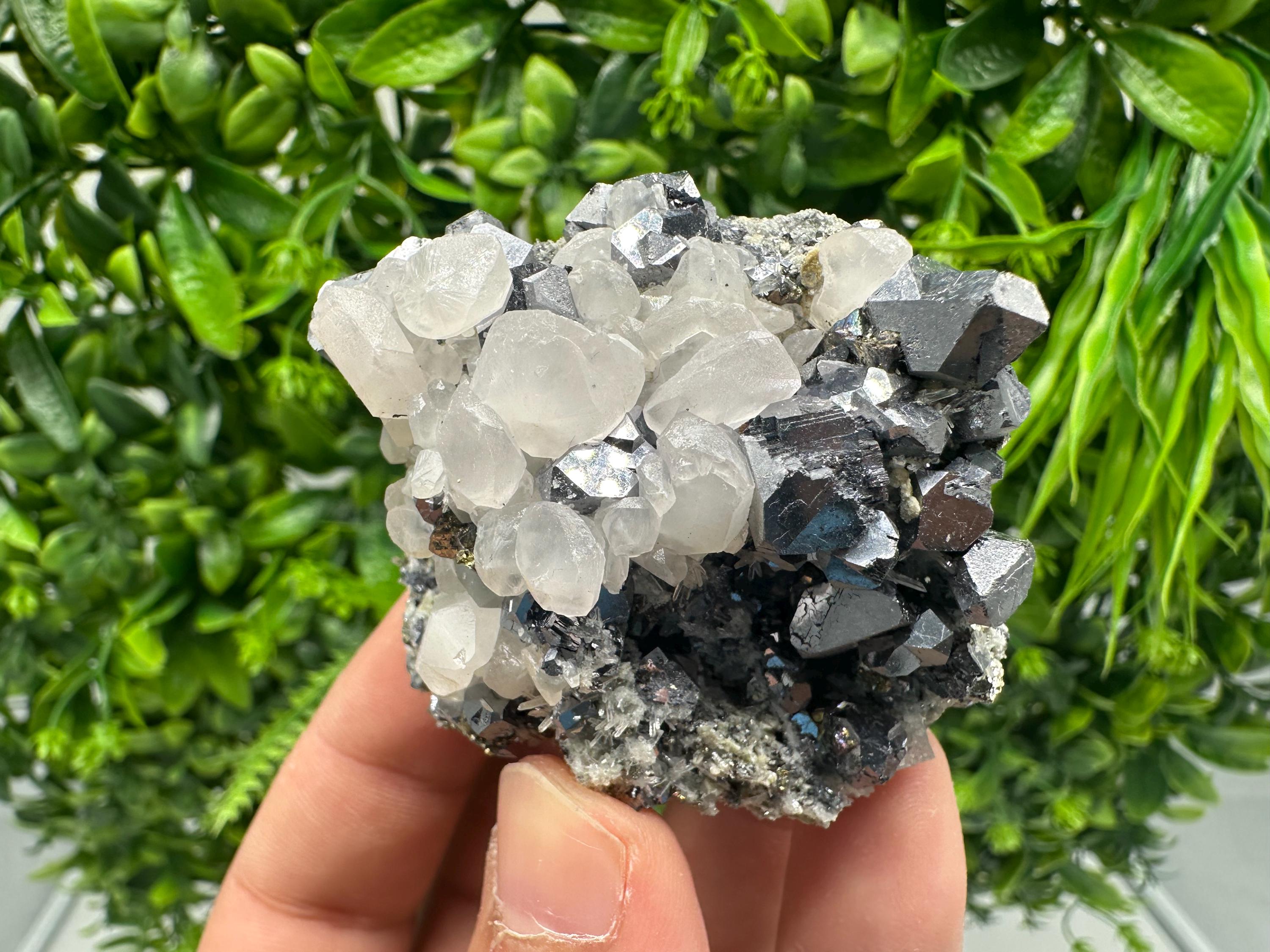Wonderful Shiny Galena,Chalcopyrite on Calcite From Borieva mine,Bulgaria,Natural,collection mineral specimen,gift,home decor crystal,clust