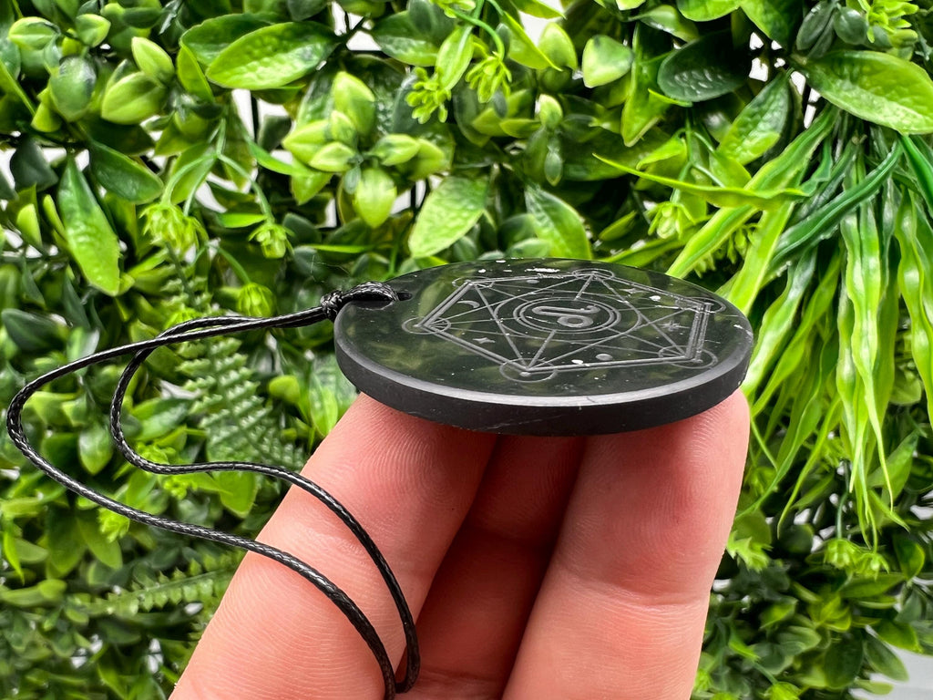 Shungite Leo Zodiac Pendant Necklace: EMF Protection Healing Stone