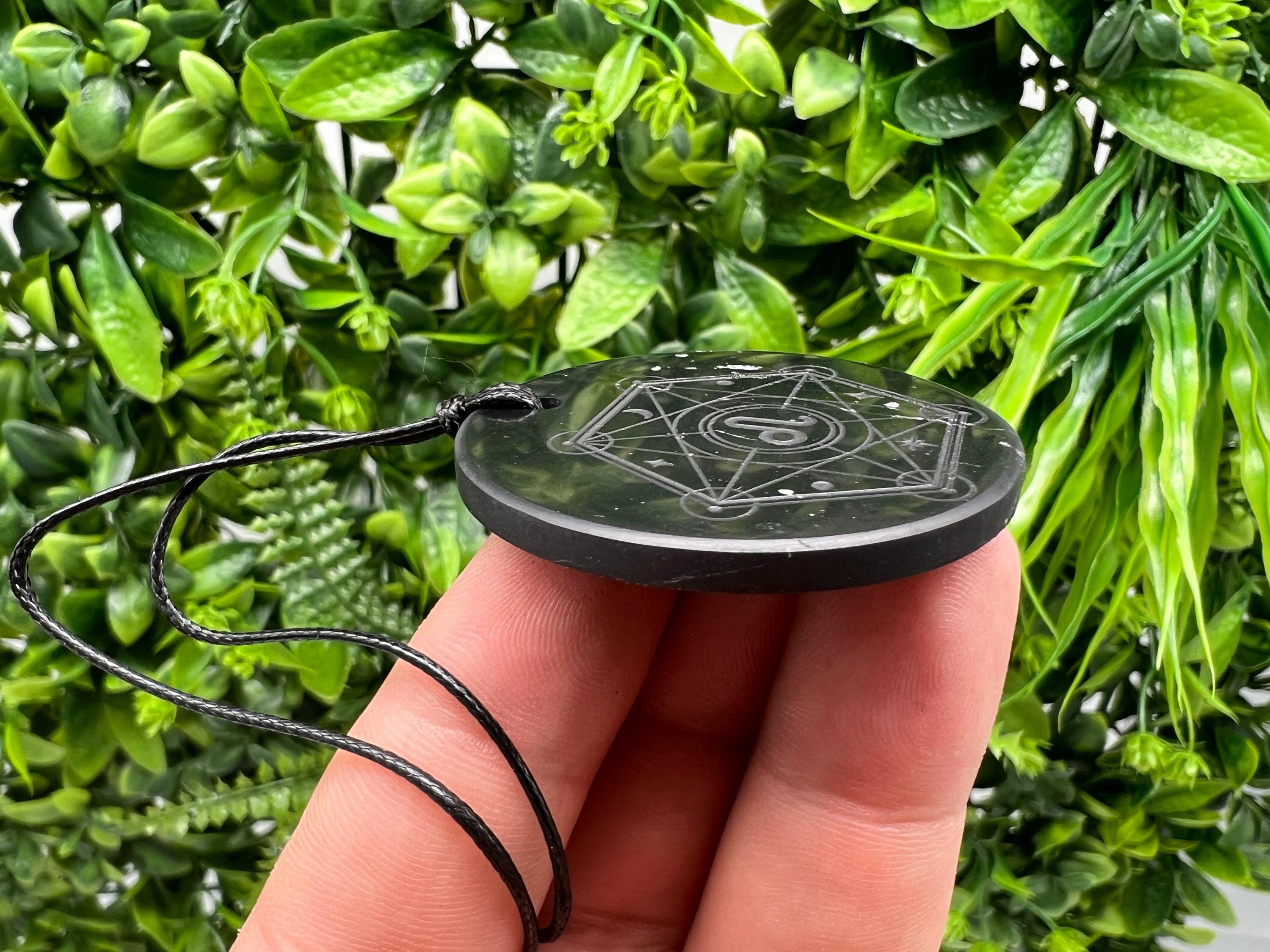 Shungite Leo Zodiac Pendant Necklace: EMF Protection Healing Stone